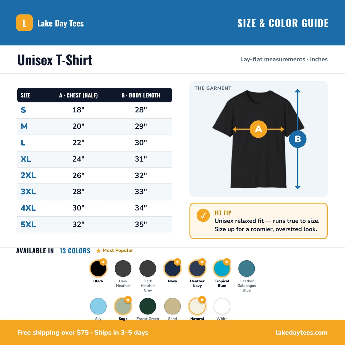 T-Shirt size & color guide