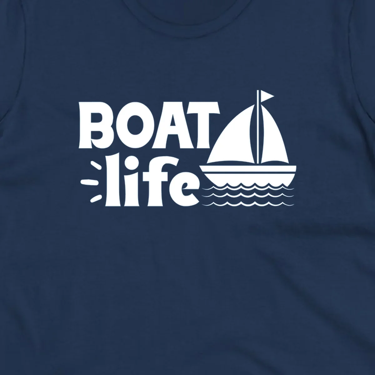 Boat Life text with a sailboat illustration on waves, perfect for lake days.