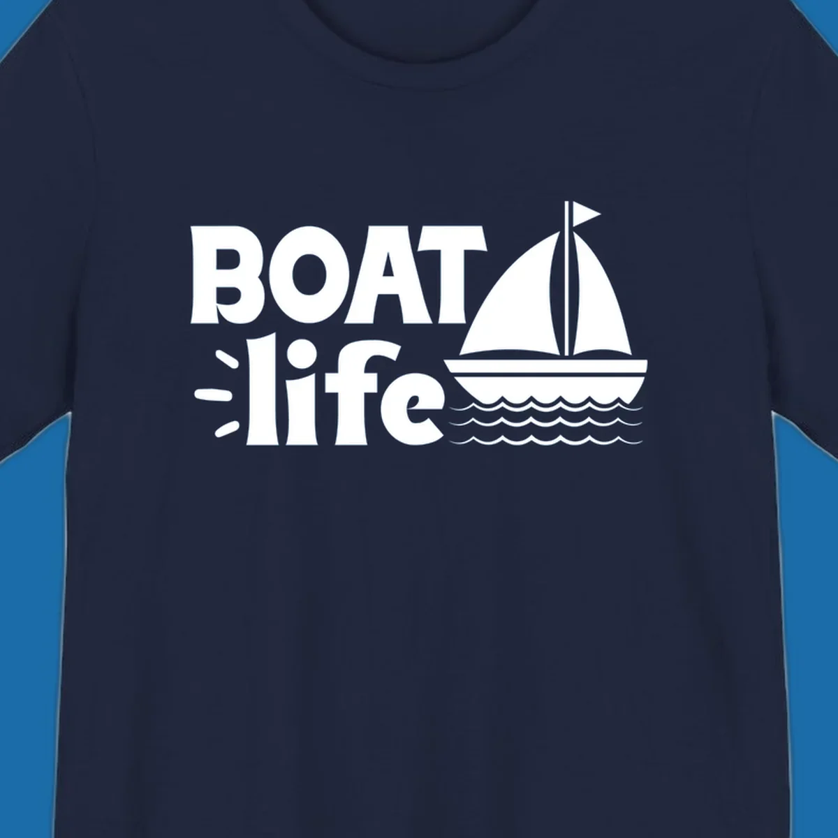 Boat Life text with a sailboat illustration on waves, perfect for lake days.