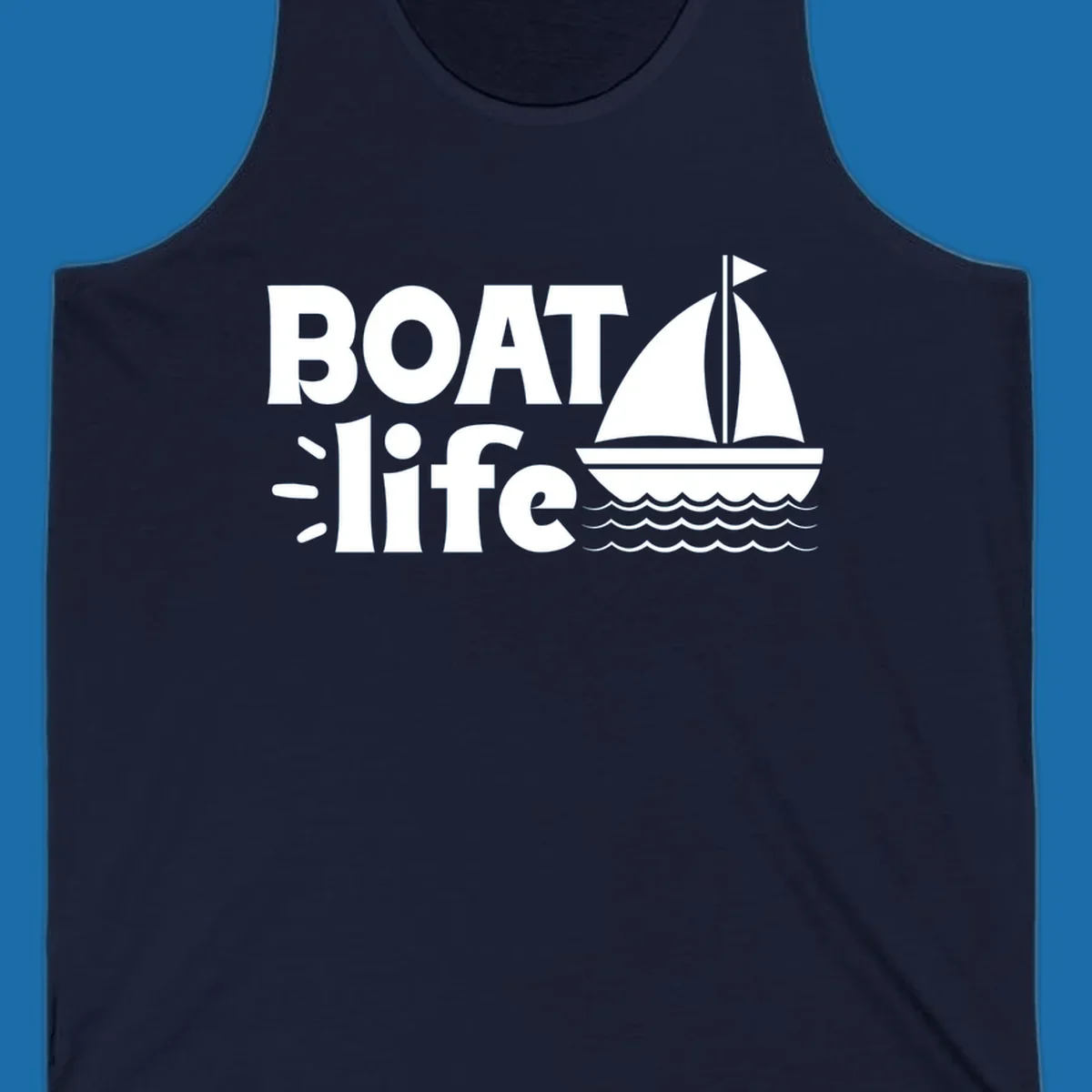 Boat Life text with a sailboat illustration on waves, perfect for lake days.