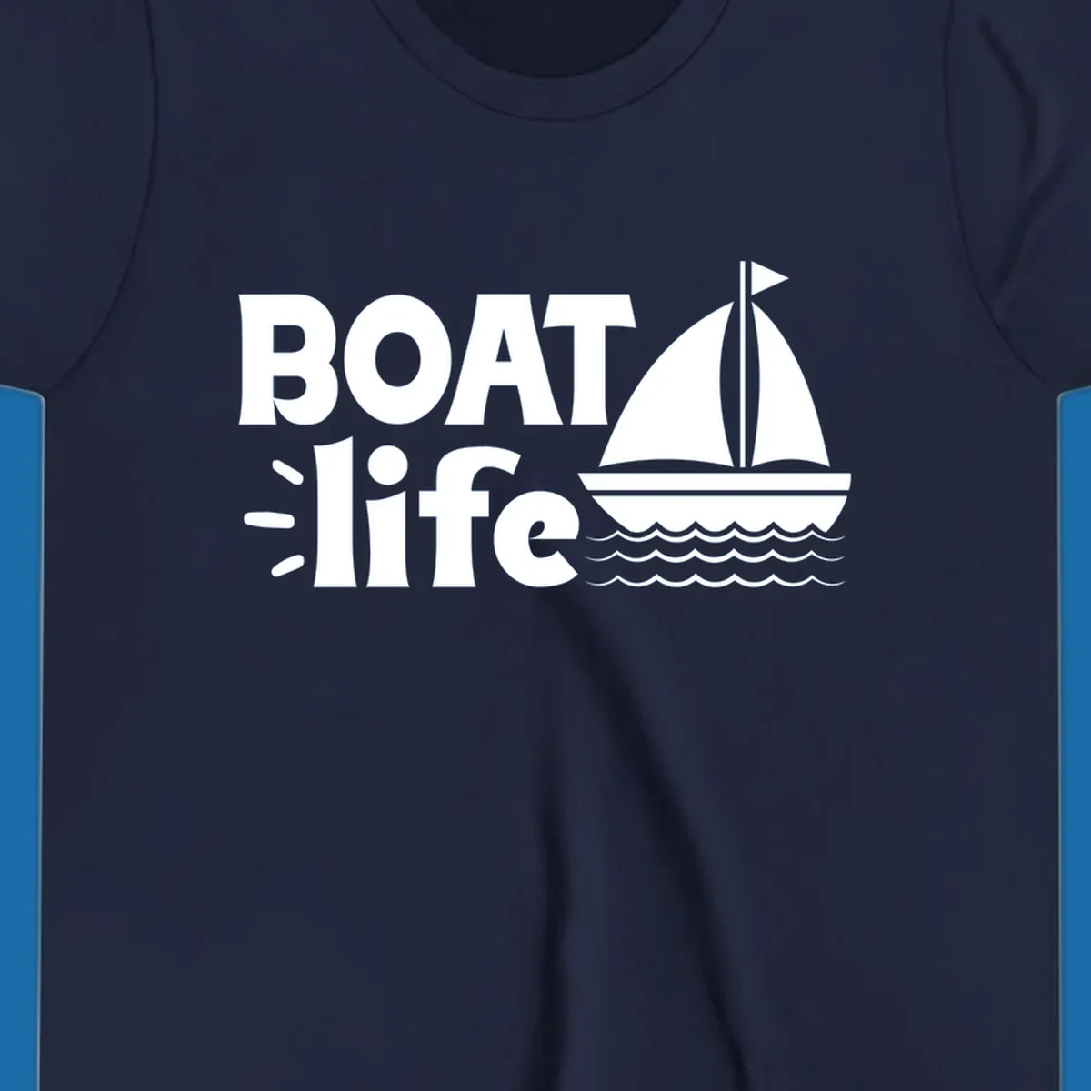 Boat Life text with a sailboat illustration on waves, perfect for lake days.