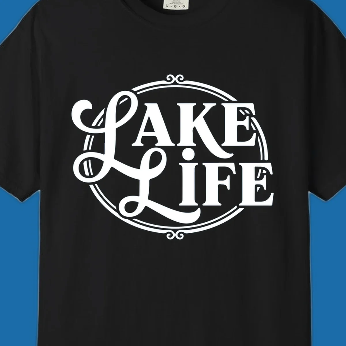 Lake Life typography design with decorative circle frame. Primary keyword: lake-life-typography.