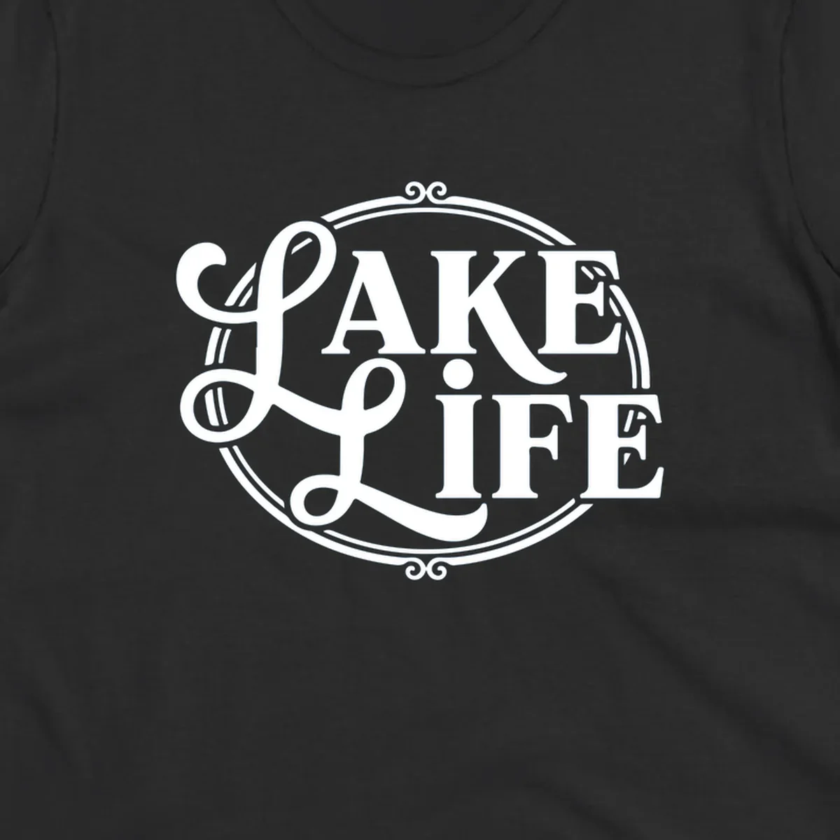 Lake Life typography design with decorative circle frame. Primary keyword: lake-life-typography.