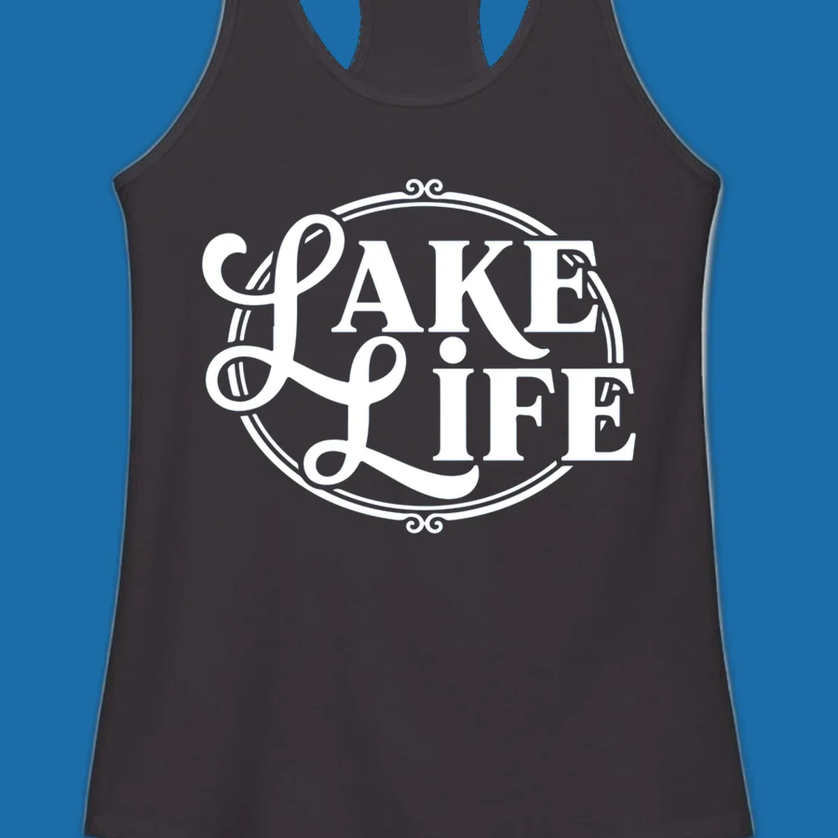 Lake Life typography design with decorative circle frame. Primary keyword: lake-life-typography.