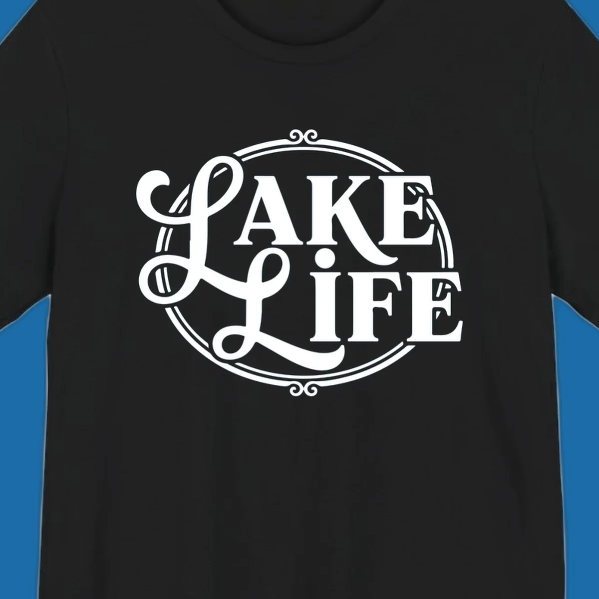 Lake Life typography design with decorative circle frame. Primary keyword: lake-life-typography.