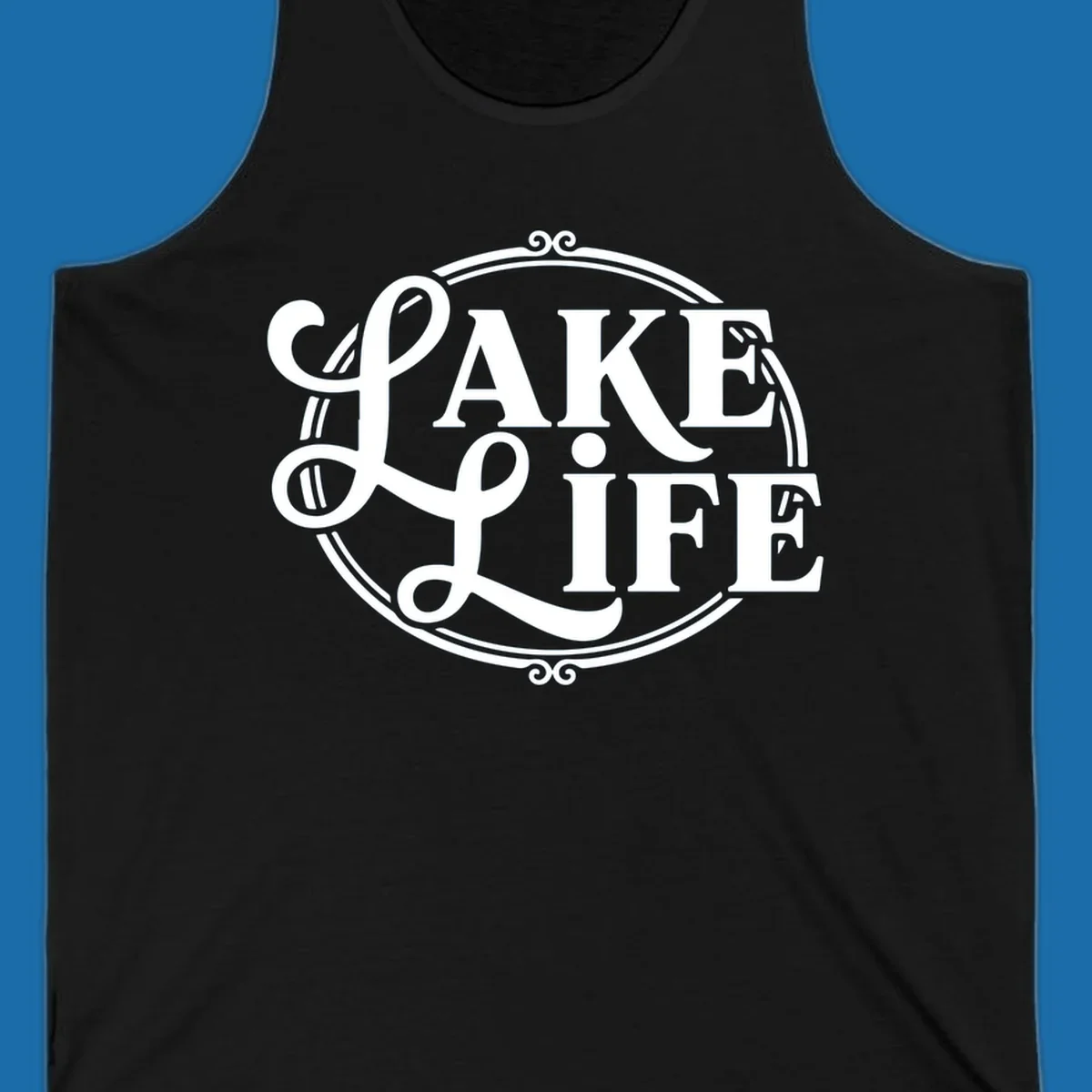 Lake Life typography design with decorative circle frame. Primary keyword: lake-life-typography.