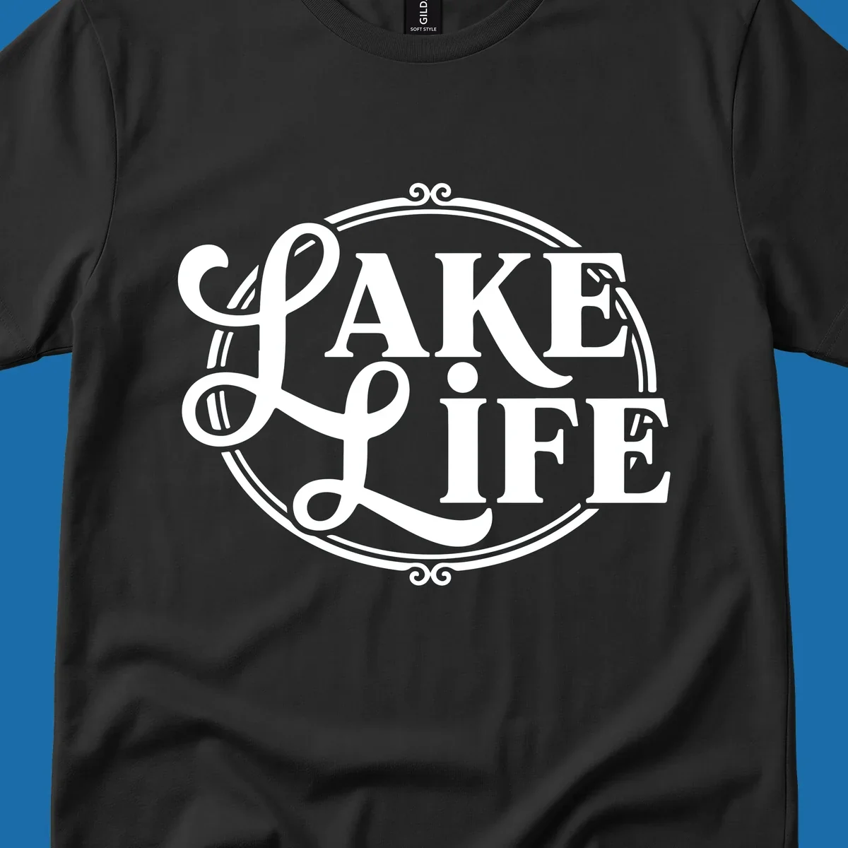 Lake Life typography design with decorative circle frame. Primary keyword: lake-life-typography.