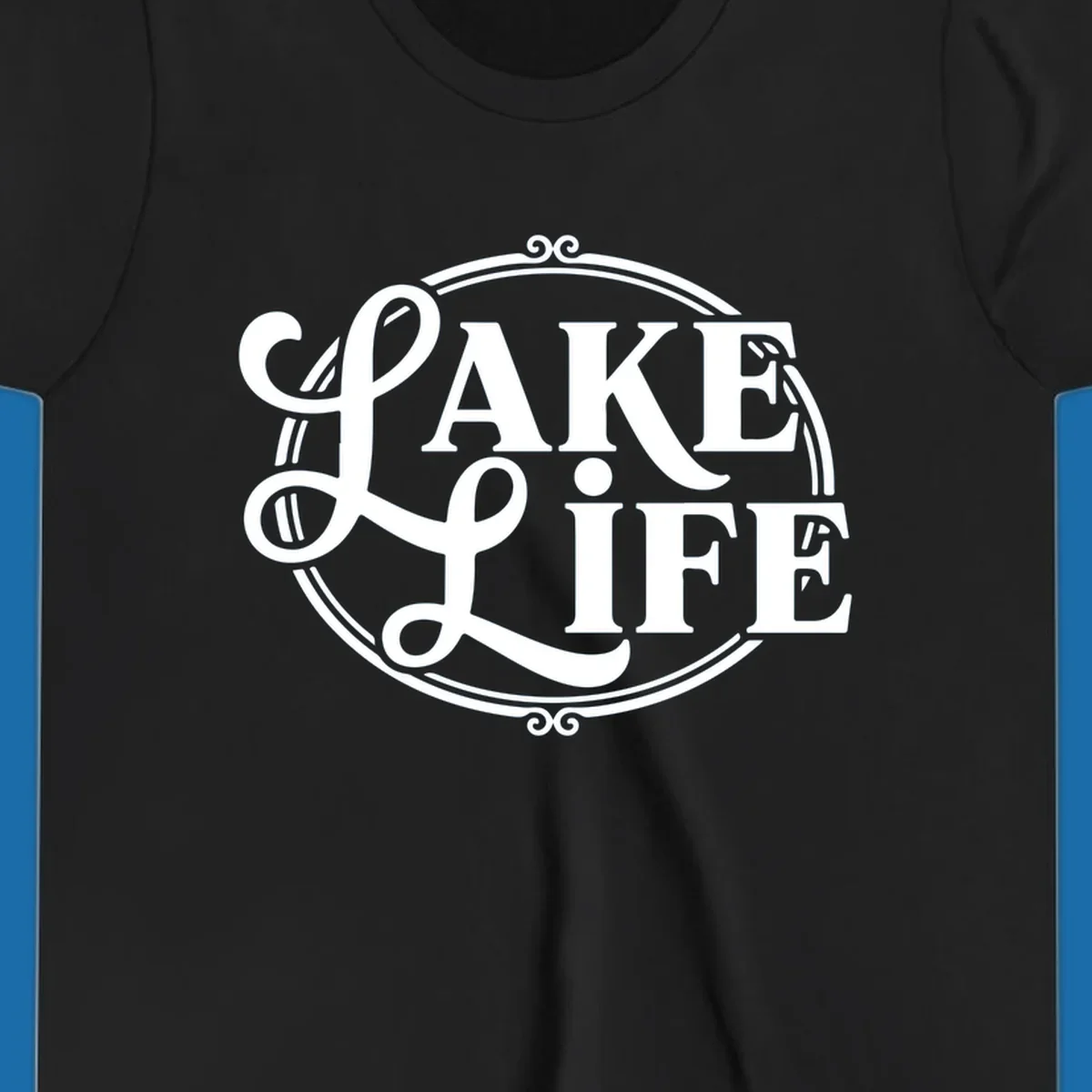 Lake Life typography design with decorative circle frame. Primary keyword: lake-life-typography.