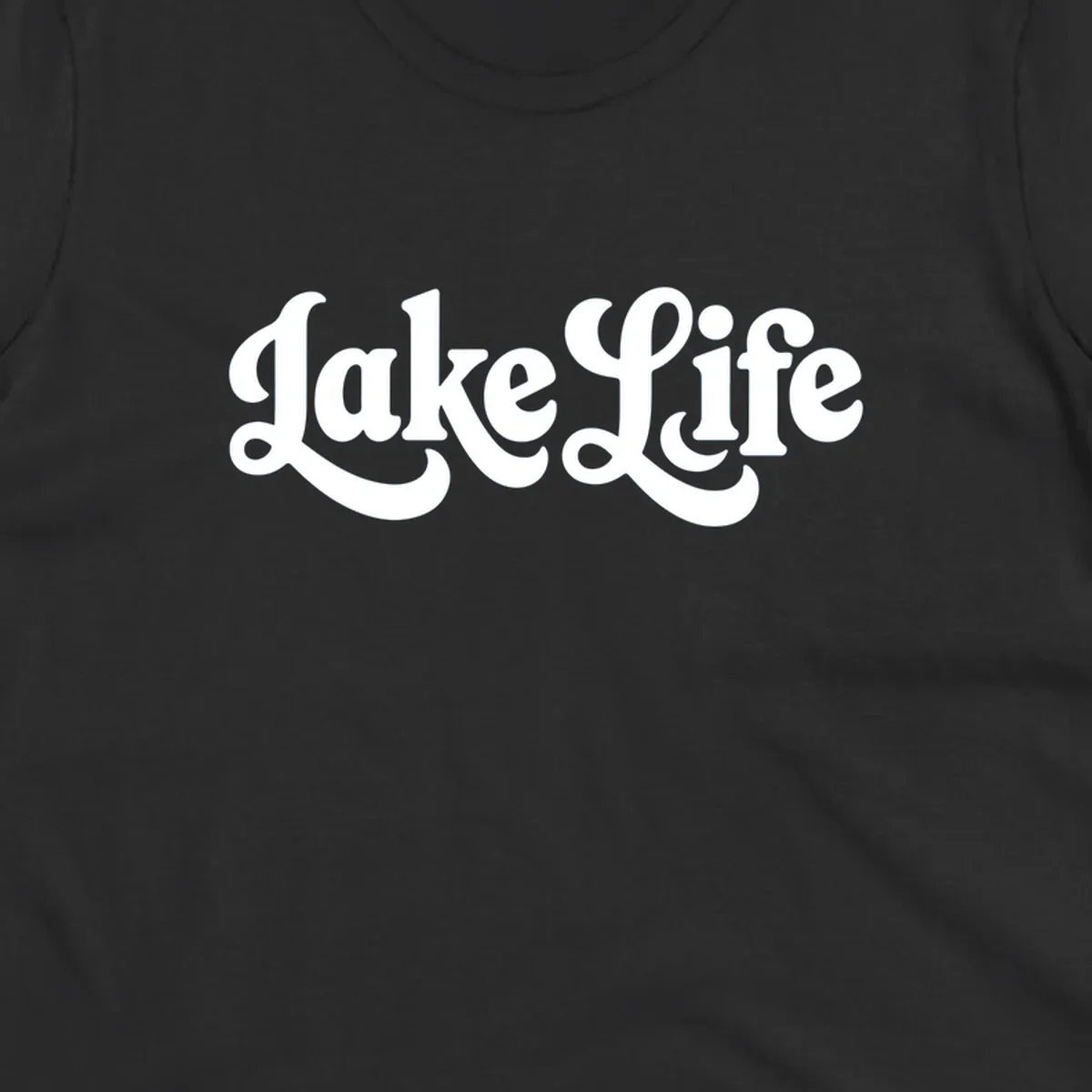 Retro "Lake Life" script text design on black and white backgrounds.