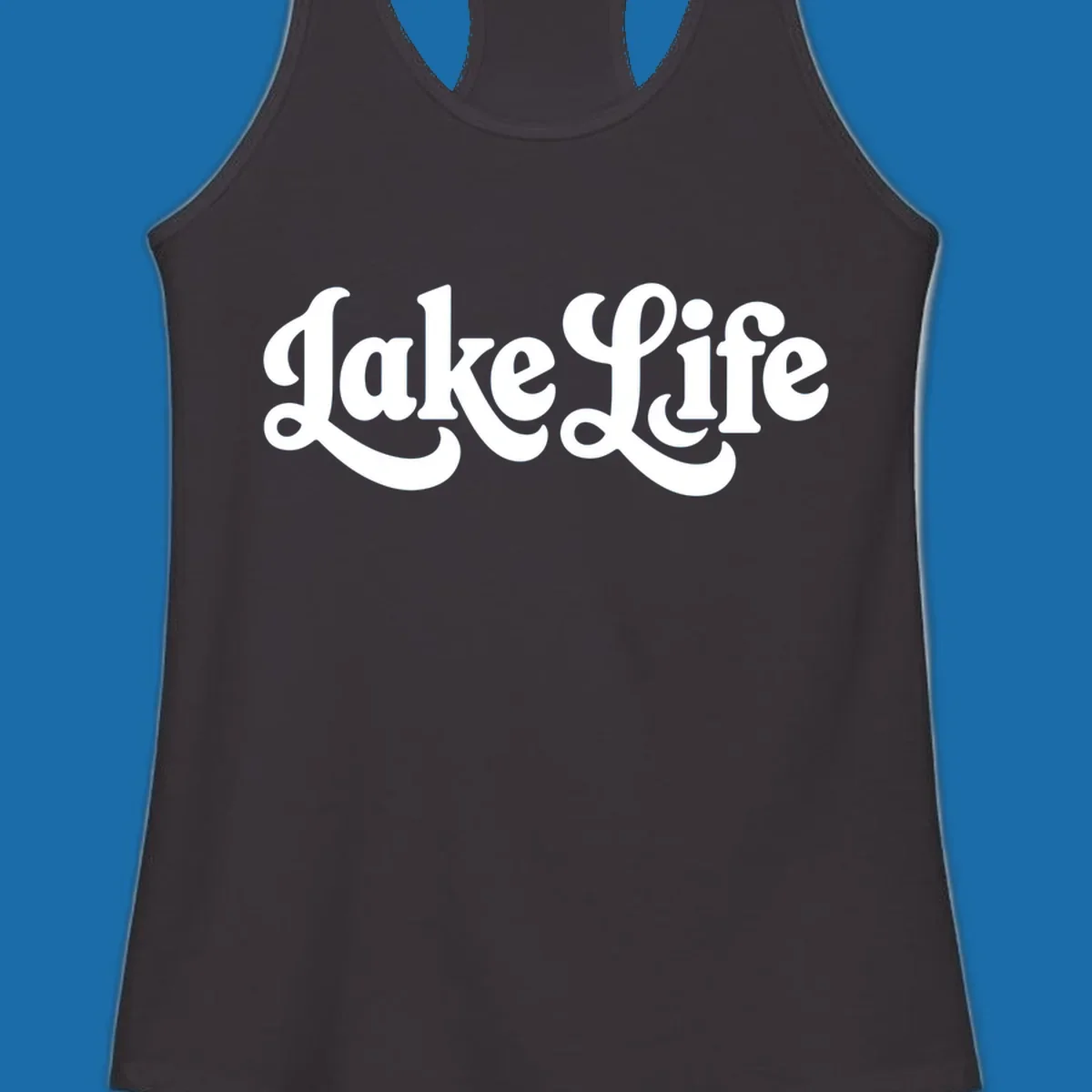 Retro "Lake Life" script text design on black and white backgrounds.
