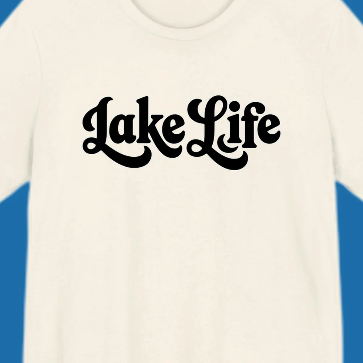 Retro "Lake Life" script text design on black and white backgrounds.