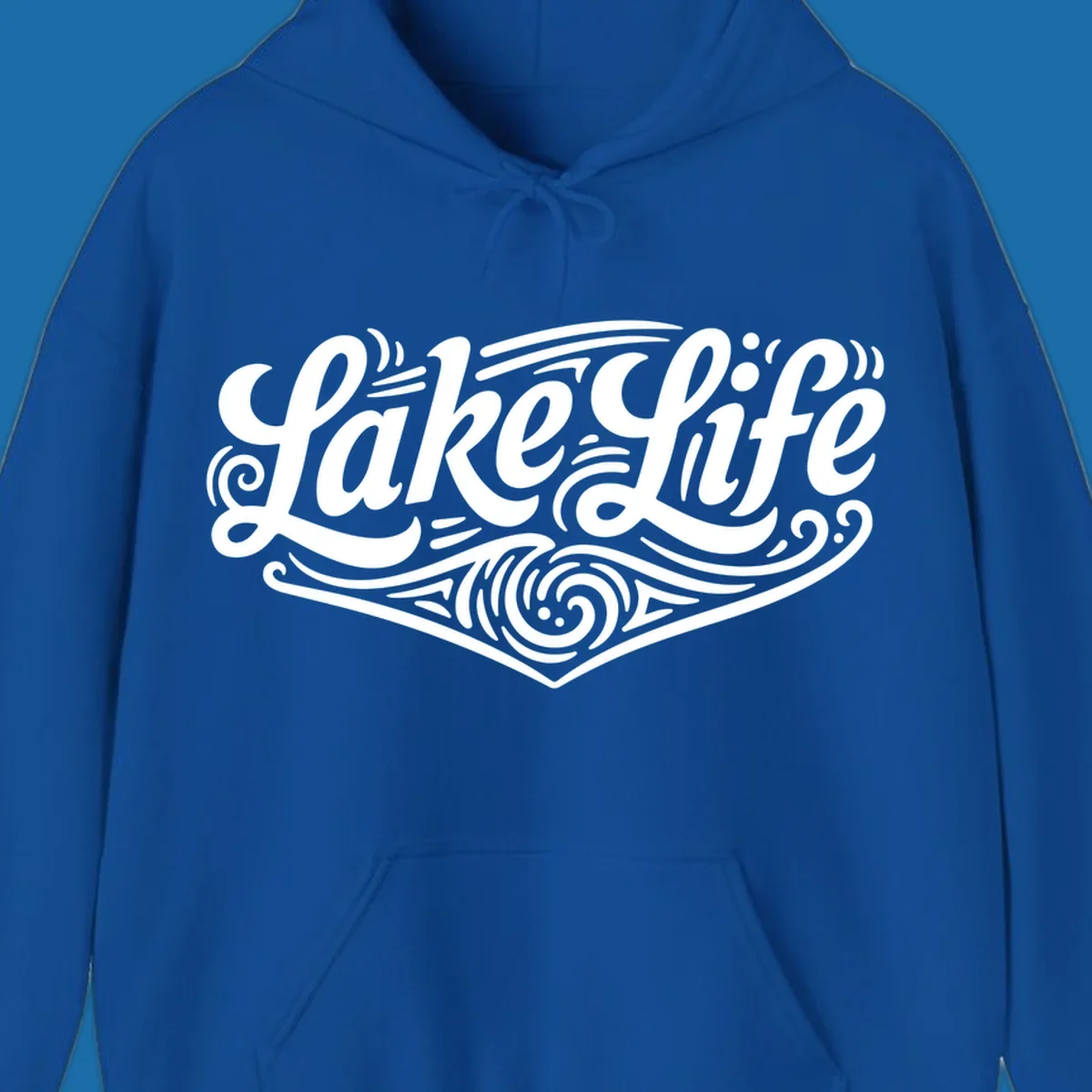 Lake Life typography design with decorative swirls and geometric patterns