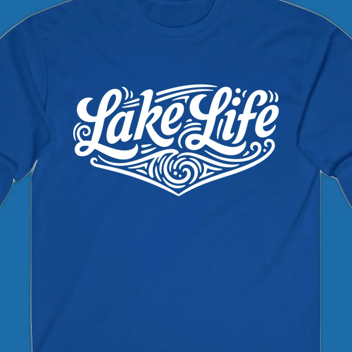 Lake Life typography design with decorative swirls and geometric patterns