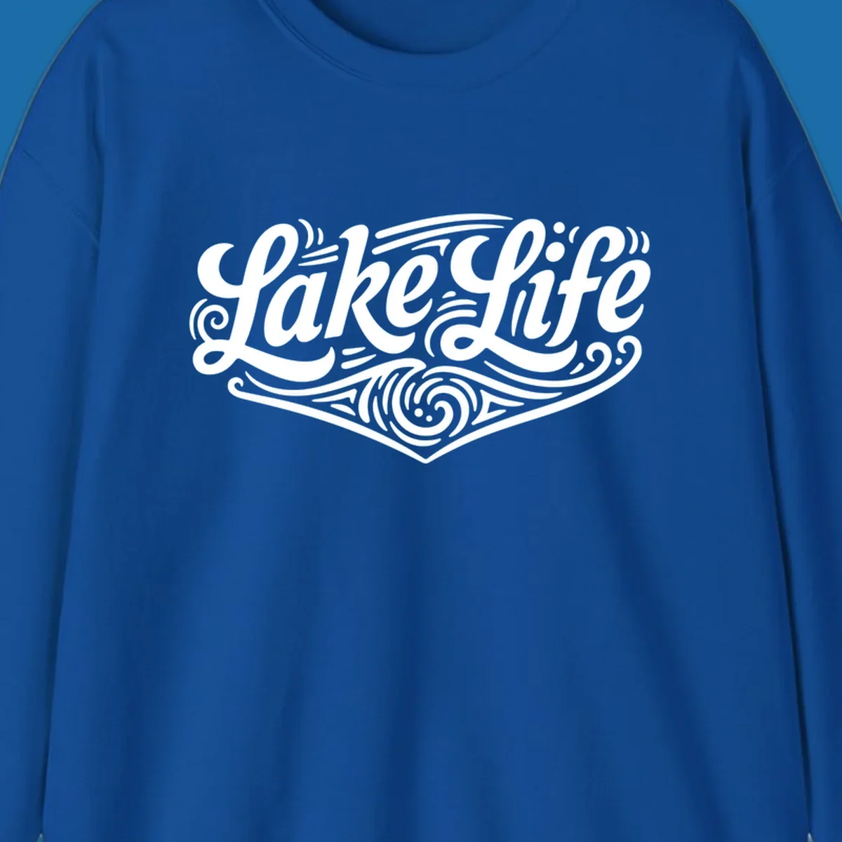 Lake Life typography design with decorative swirls and geometric patterns