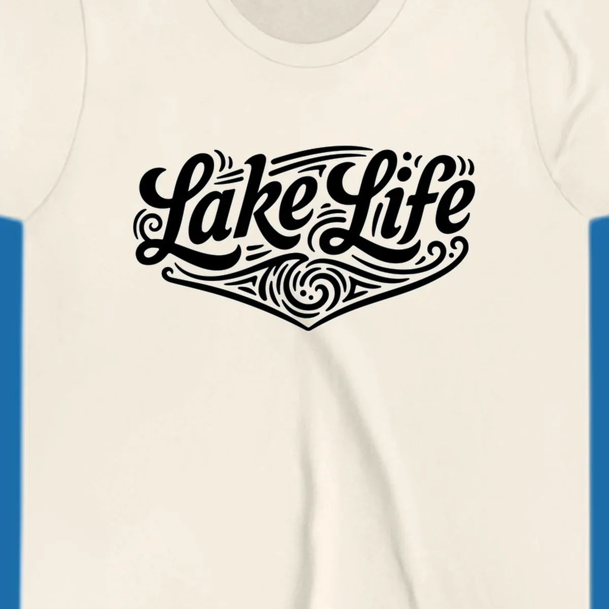 Lake Life typography design with decorative swirls and geometric patterns