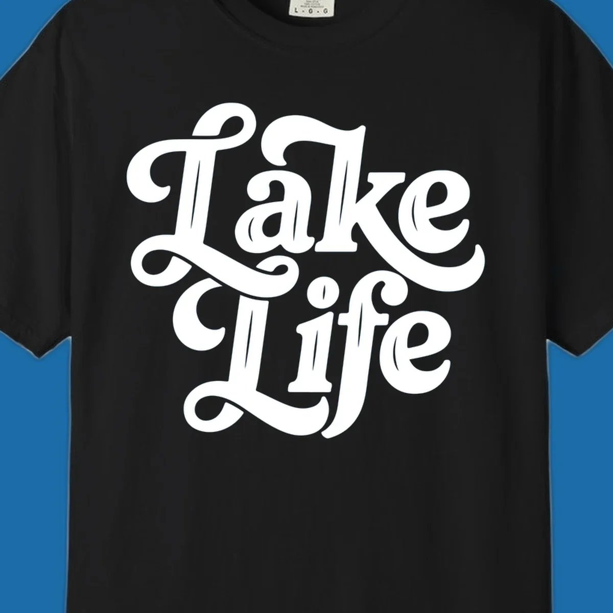 Retro white script text 'Lake Life' on a dark background, and black script text 'Lake Life' on a light background.