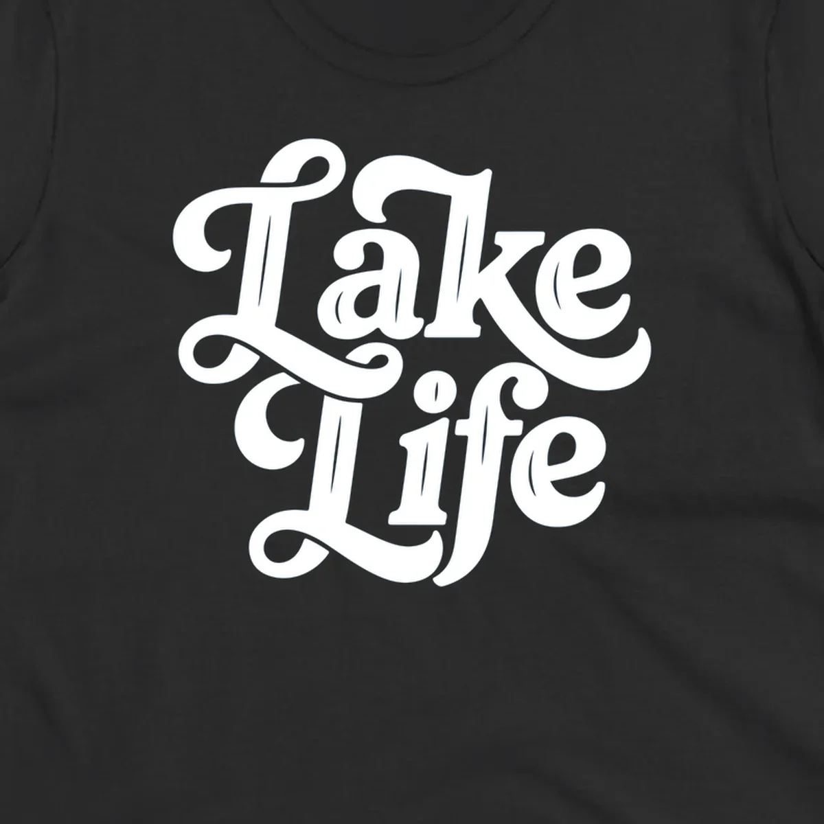 Retro white script text 'Lake Life' on a dark background, and black script text 'Lake Life' on a light background.