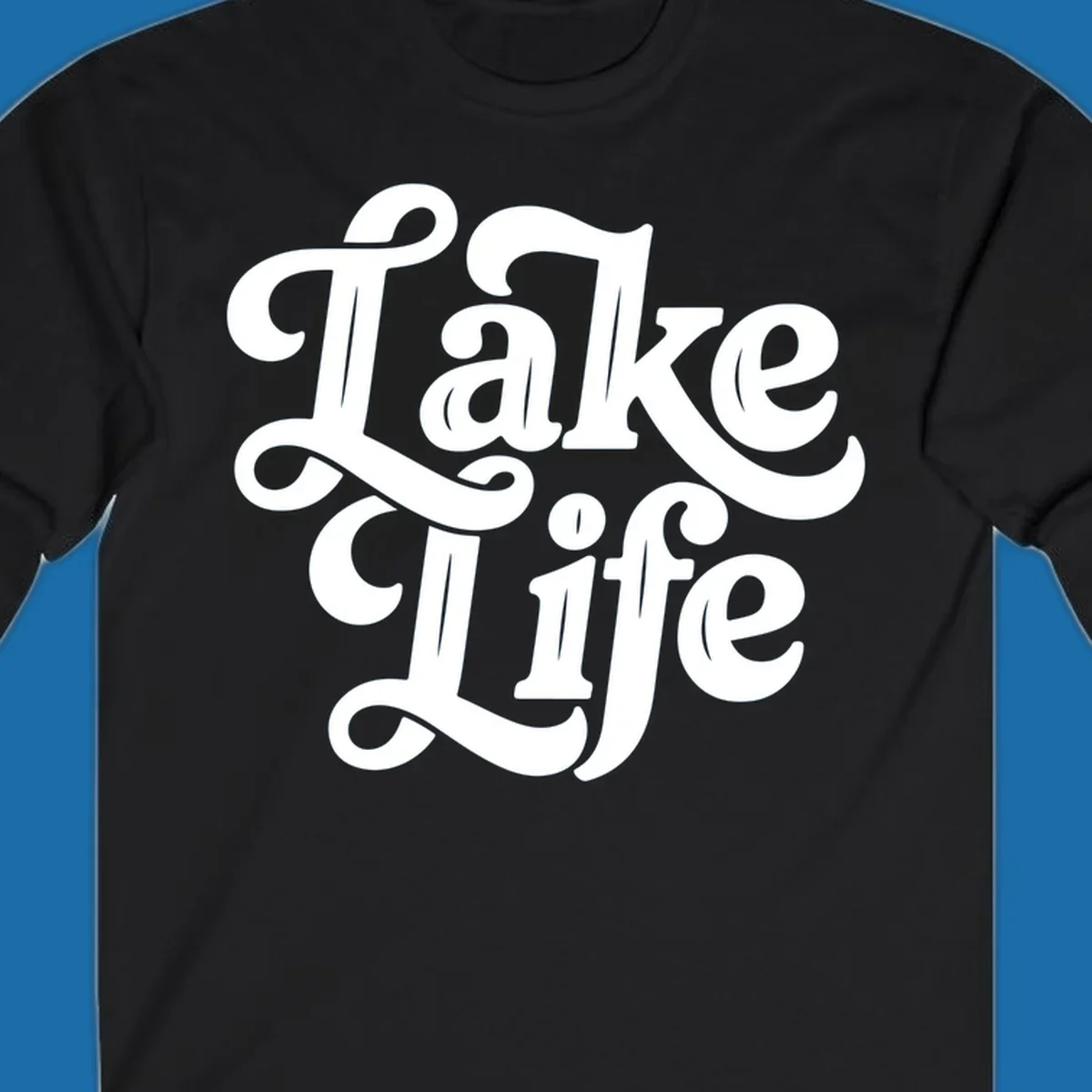 Retro white script text 'Lake Life' on a dark background, and black script text 'Lake Life' on a light background.
