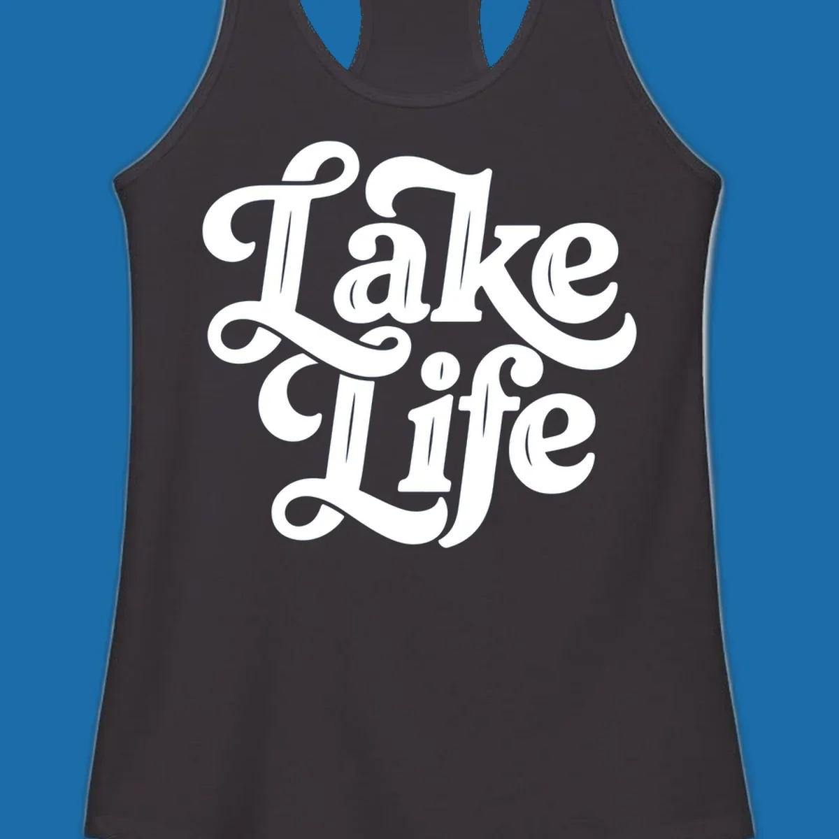 Retro white script text 'Lake Life' on a dark background, and black script text 'Lake Life' on a light background.