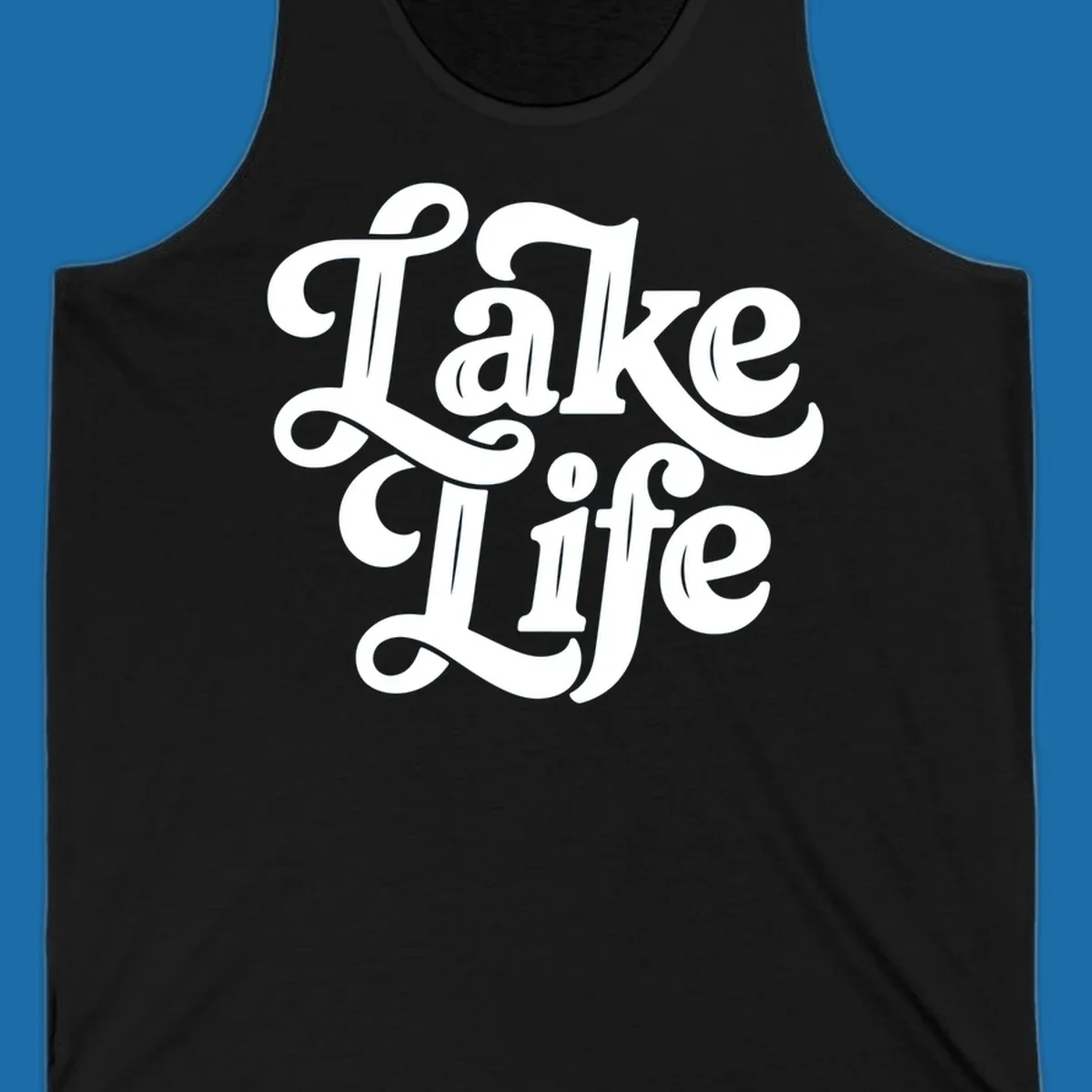 Retro white script text 'Lake Life' on a dark background, and black script text 'Lake Life' on a light background.
