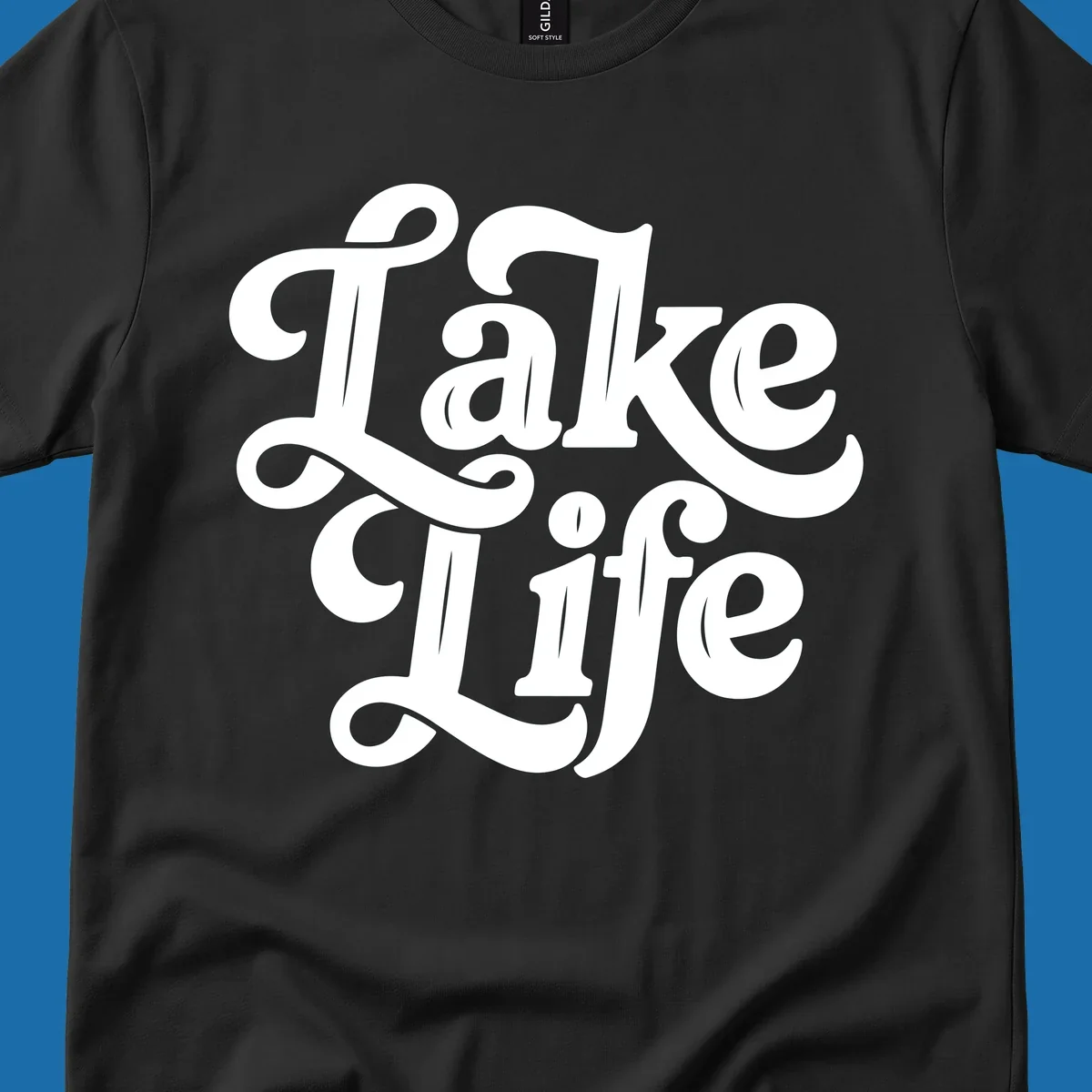 Retro white script text 'Lake Life' on a dark background, and black script text 'Lake Life' on a light background.