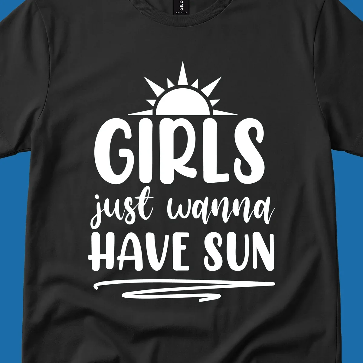 Girls just wanna have sun text and sun graphic for summer lake days.