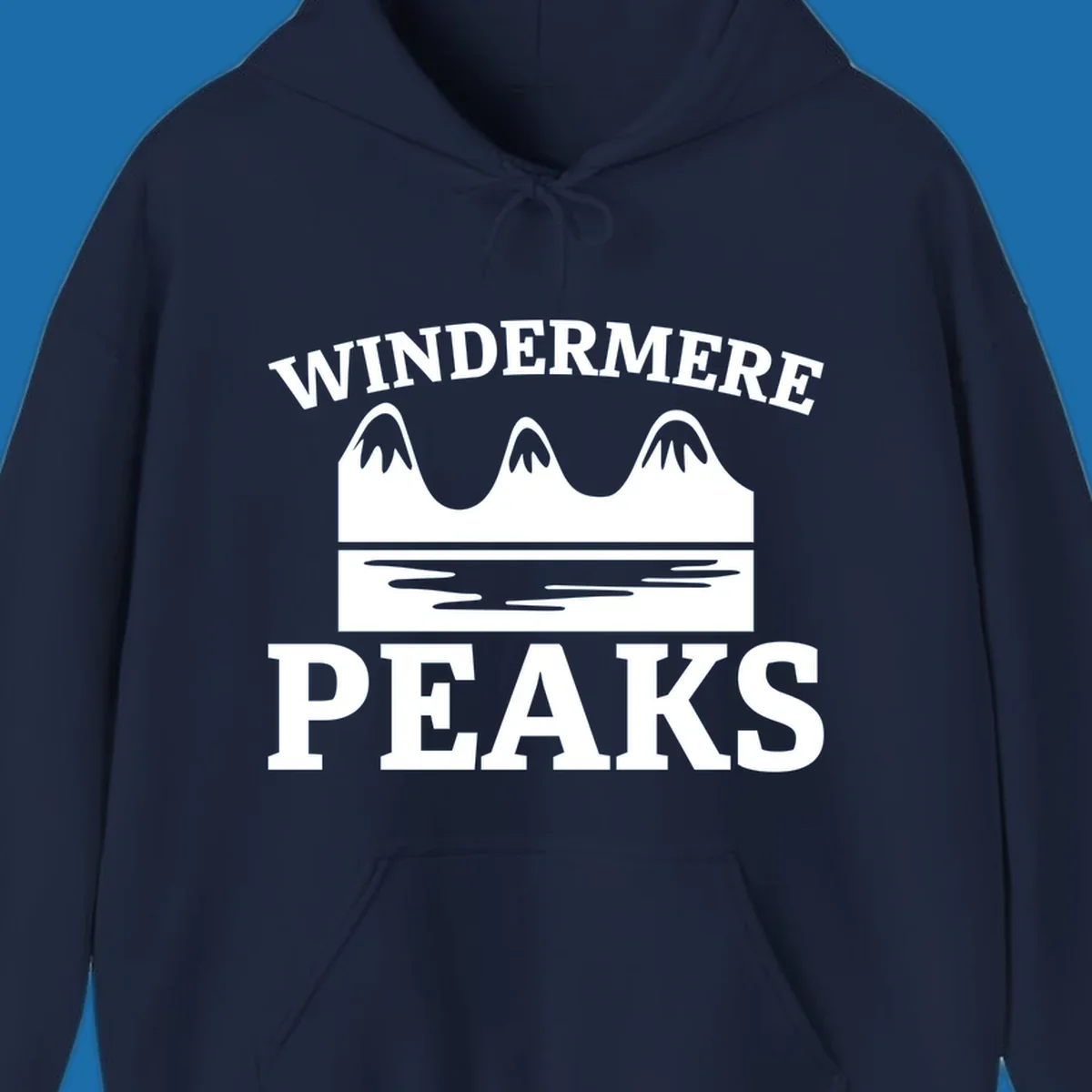 Windermere Peaks mountain and lake graphic with text.