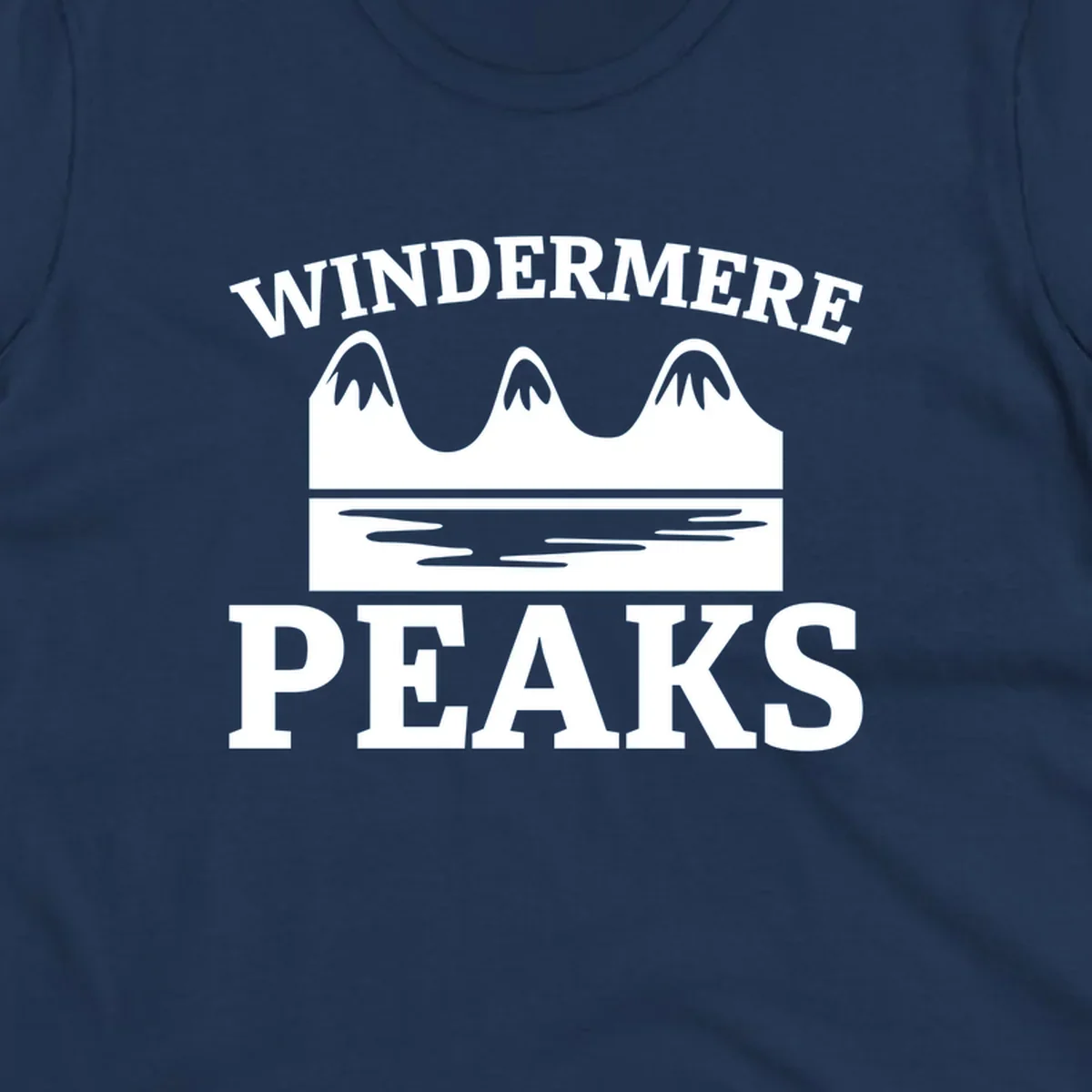 Windermere Peaks mountain and lake graphic with text.