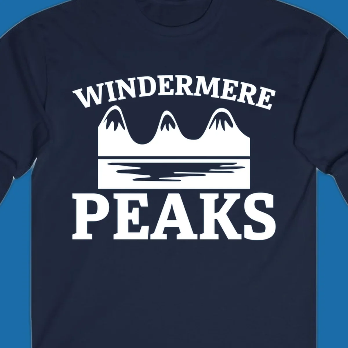 Windermere Peaks mountain and lake graphic with text.