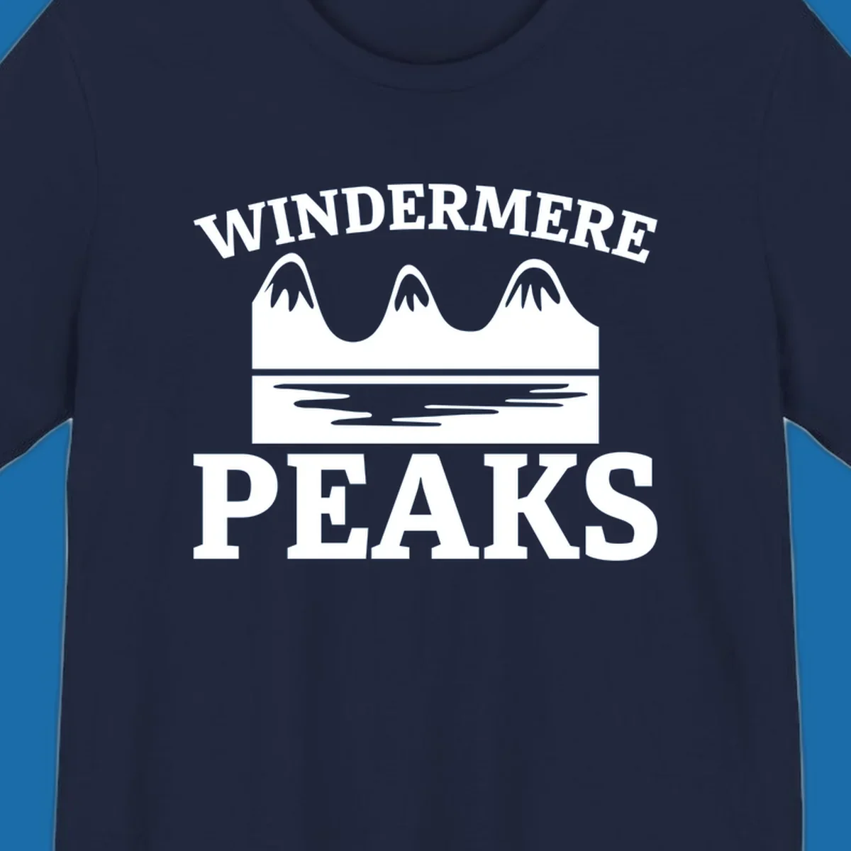 Windermere Peaks mountain and lake graphic with text.