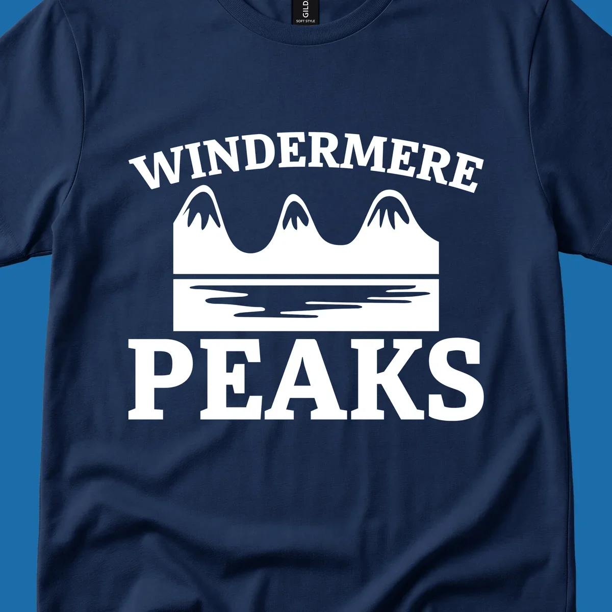Windermere Peaks mountain and lake graphic with text.