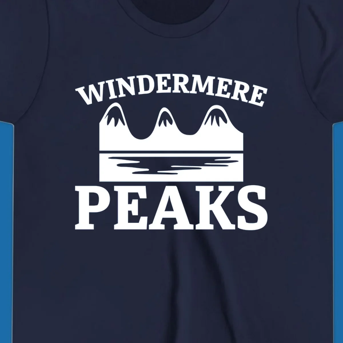 Windermere Peaks mountain and lake graphic with text.