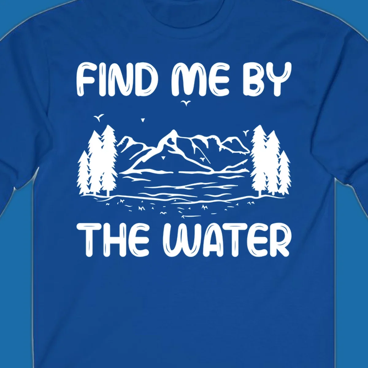 Find me by the water mountain lake scene illustration