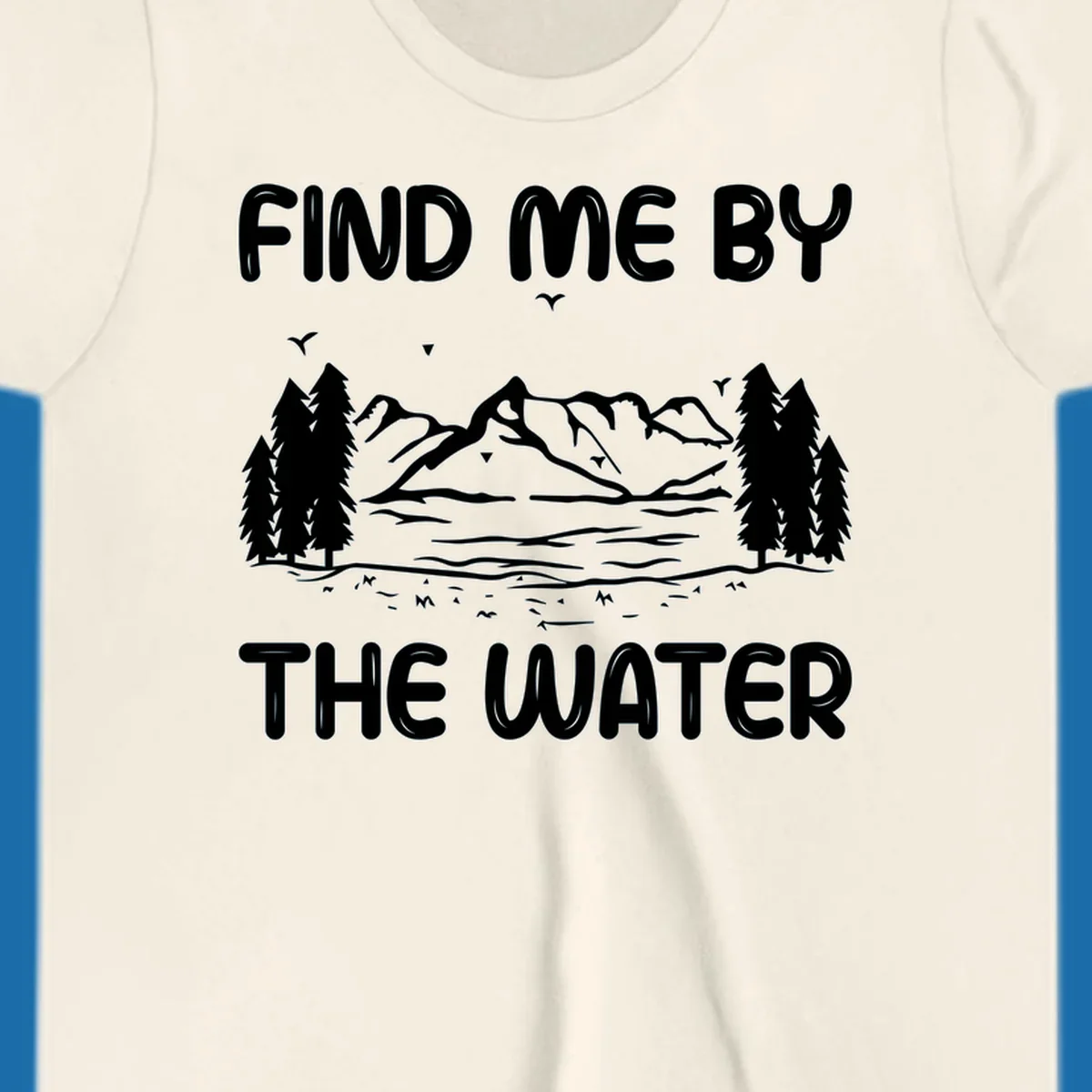Find me by the water mountain lake scene illustration