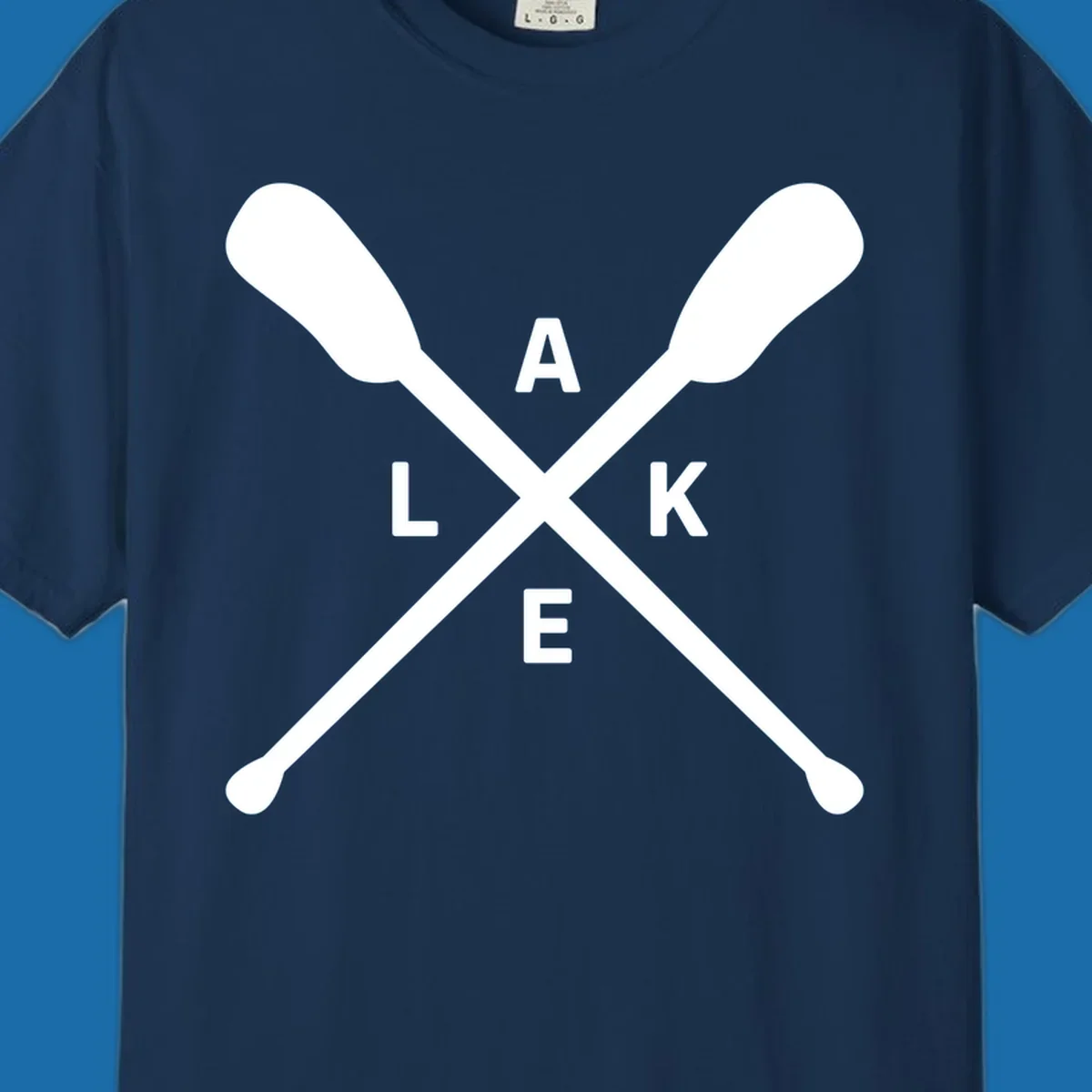 Crossed oars with the word LAKE in the center, representing lake day adventures.