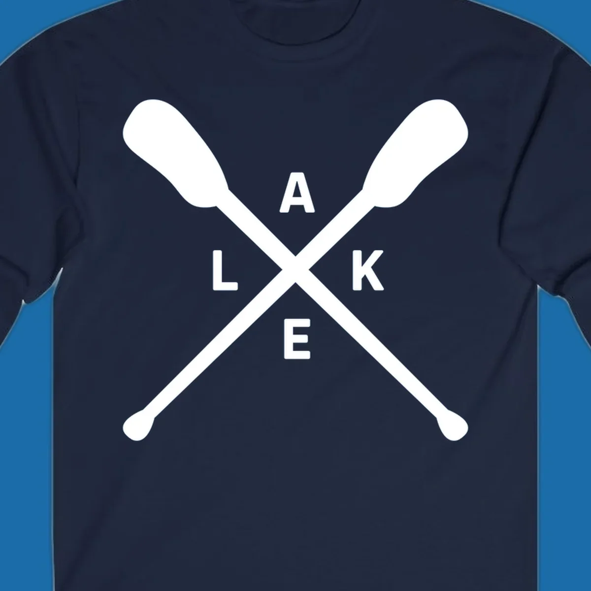 Crossed oars with the word LAKE in the center, representing lake day adventures.