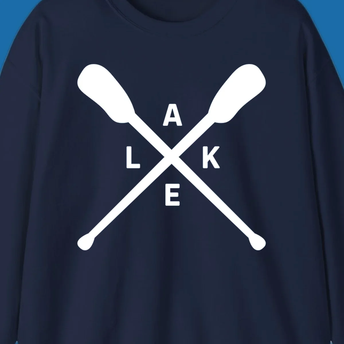 Crossed oars with the word LAKE in the center, representing lake day adventures.
