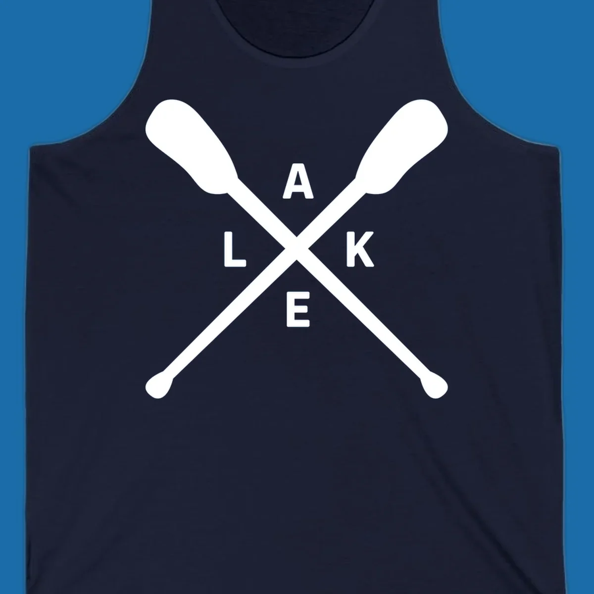 Crossed oars with the word LAKE in the center, representing lake day adventures.