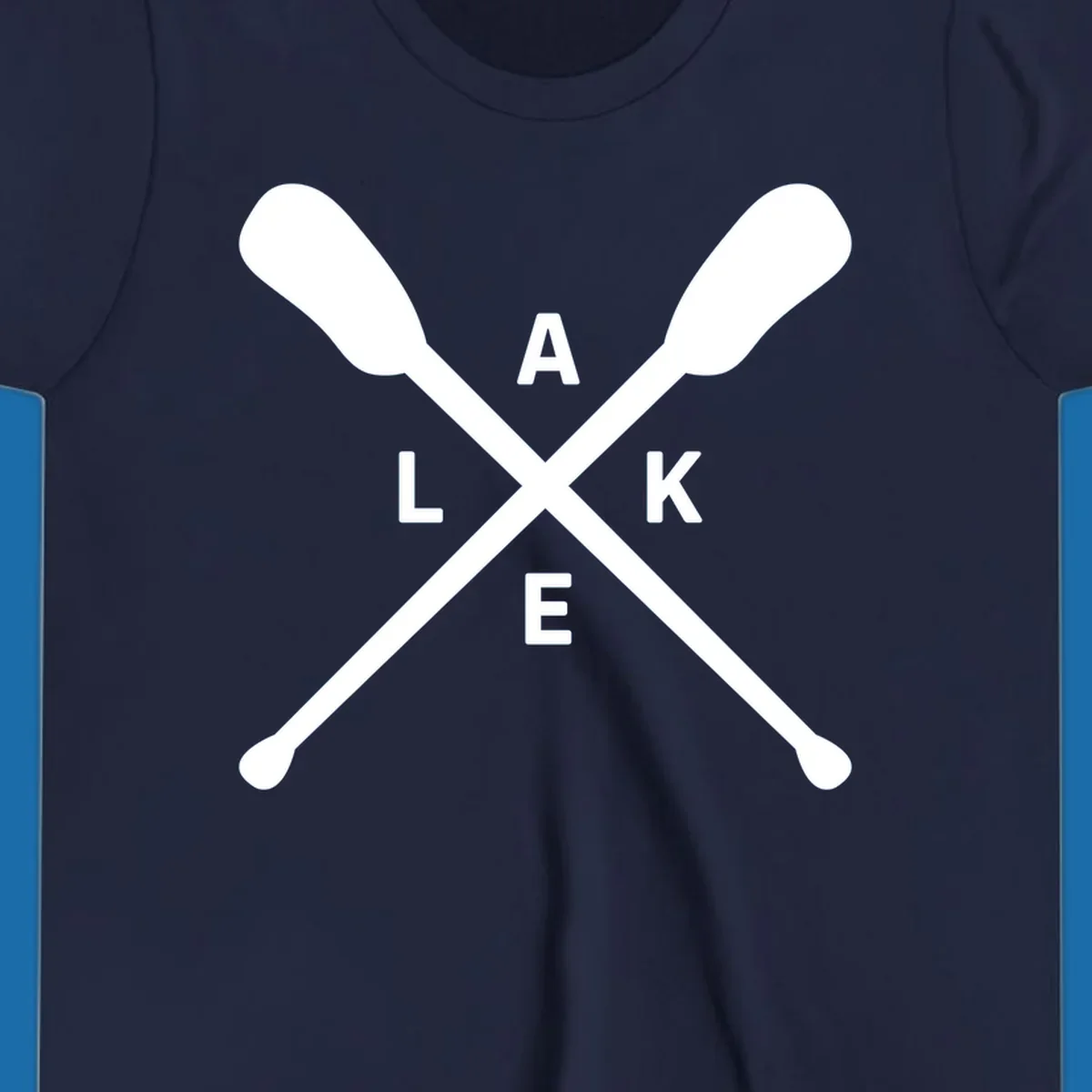Crossed oars with the word LAKE in the center, representing lake day adventures.
