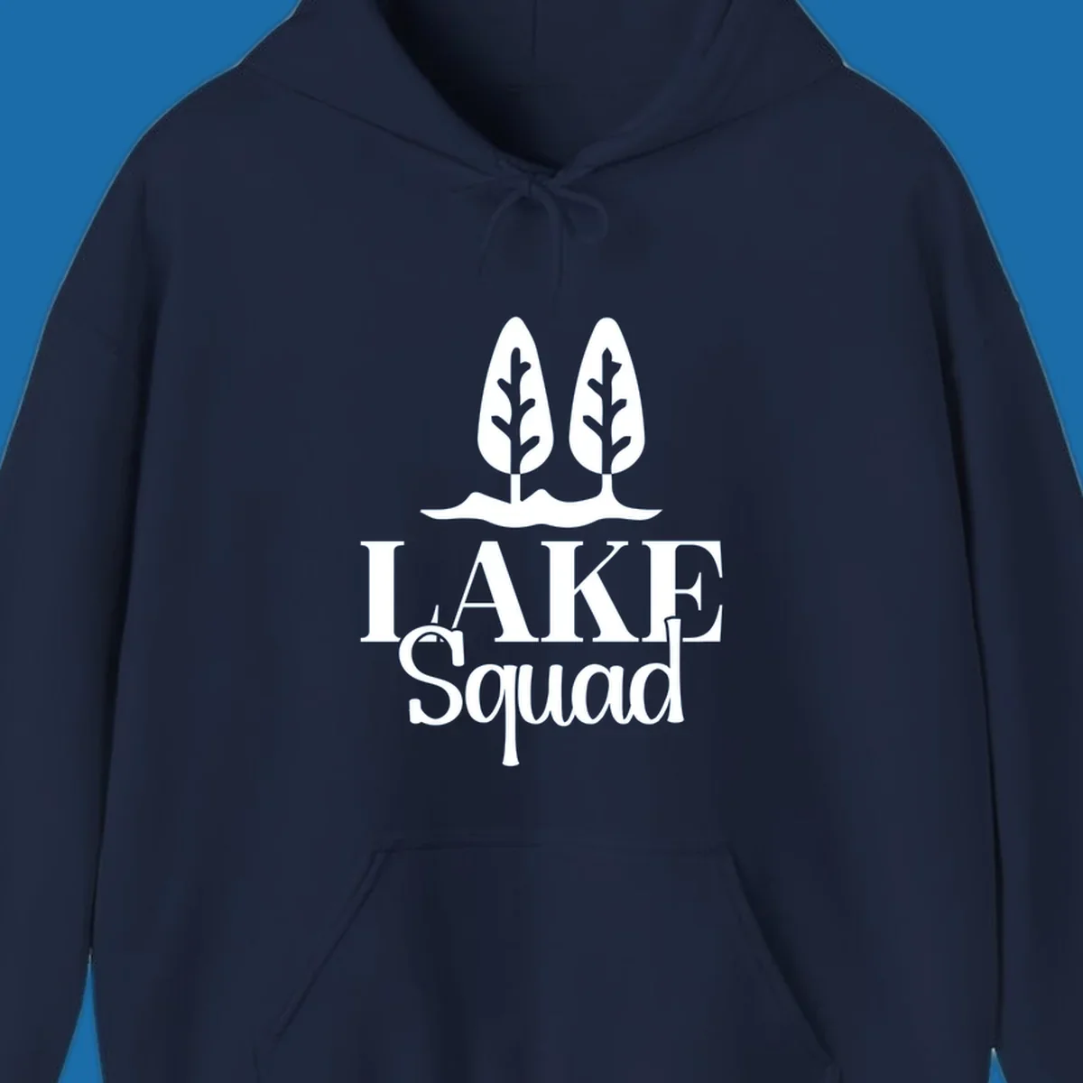 White trees and text 'LAKE Squad' for lake squad trees design.