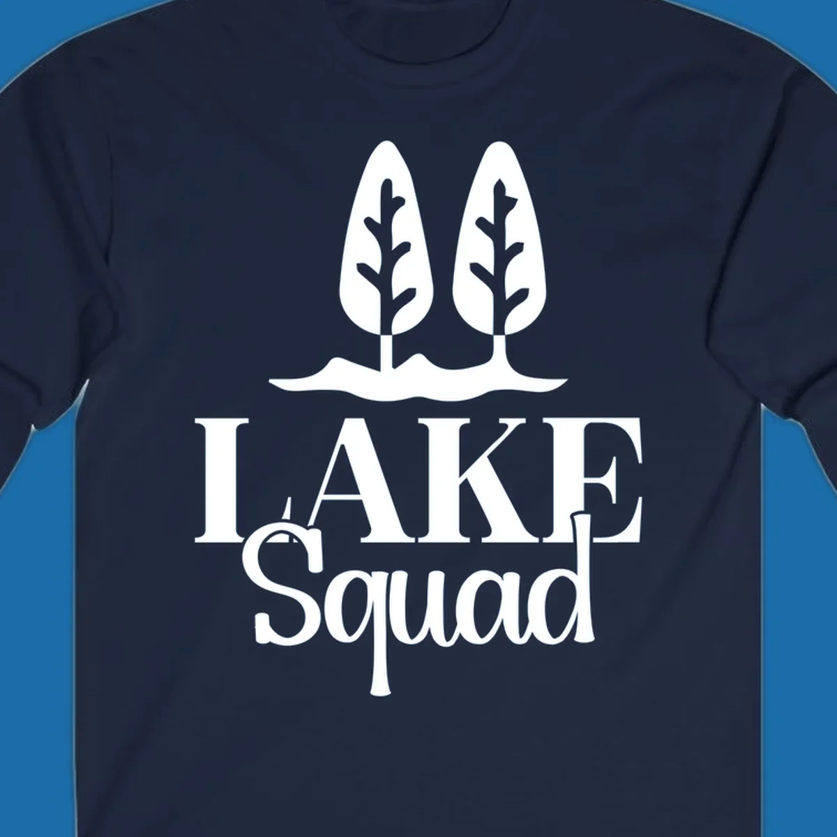 White trees and text 'LAKE Squad' for lake squad trees design.