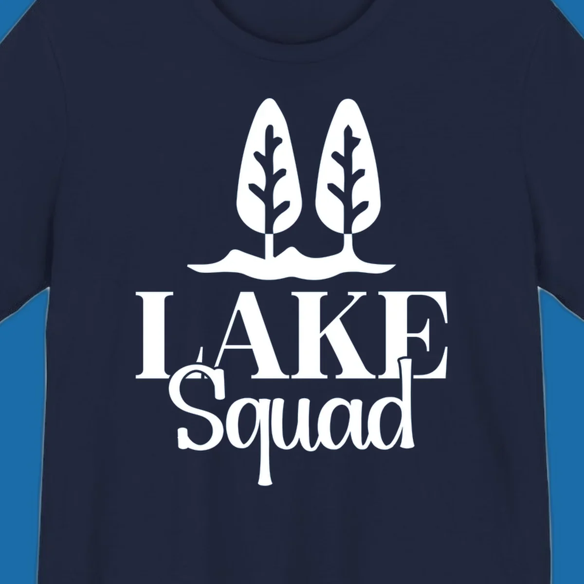 White trees and text 'LAKE Squad' for lake squad trees design.