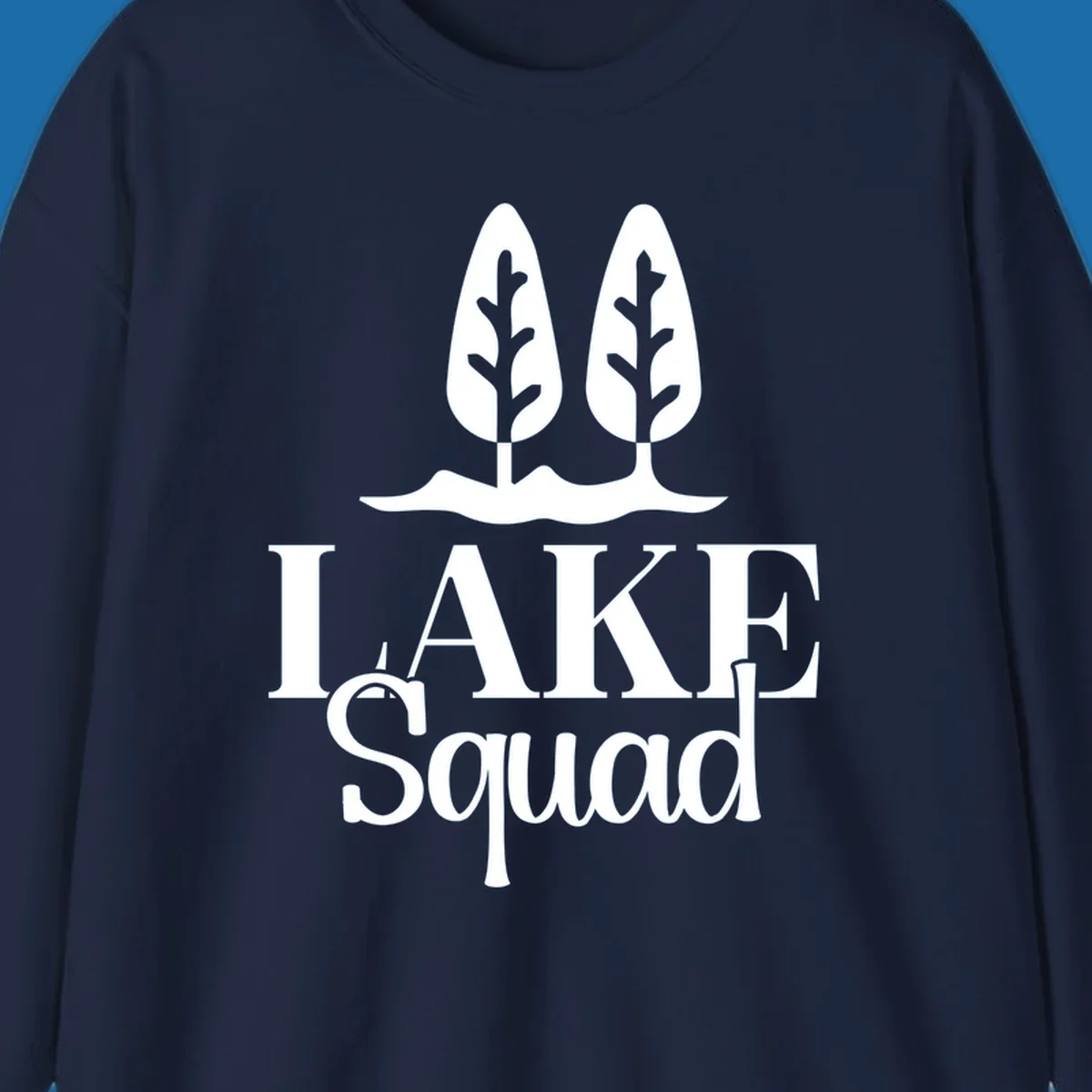 White trees and text 'LAKE Squad' for lake squad trees design.