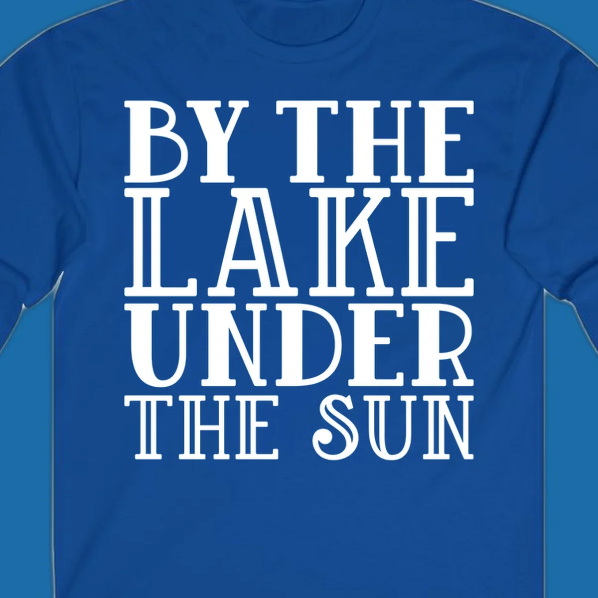 Text design 'BY THE LAKE UNDER THE SUN' in white serif font.