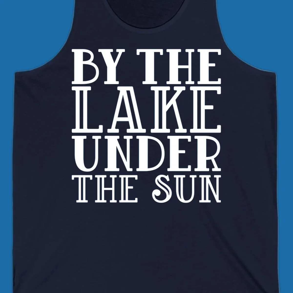 Text design 'BY THE LAKE UNDER THE SUN' in white serif font.