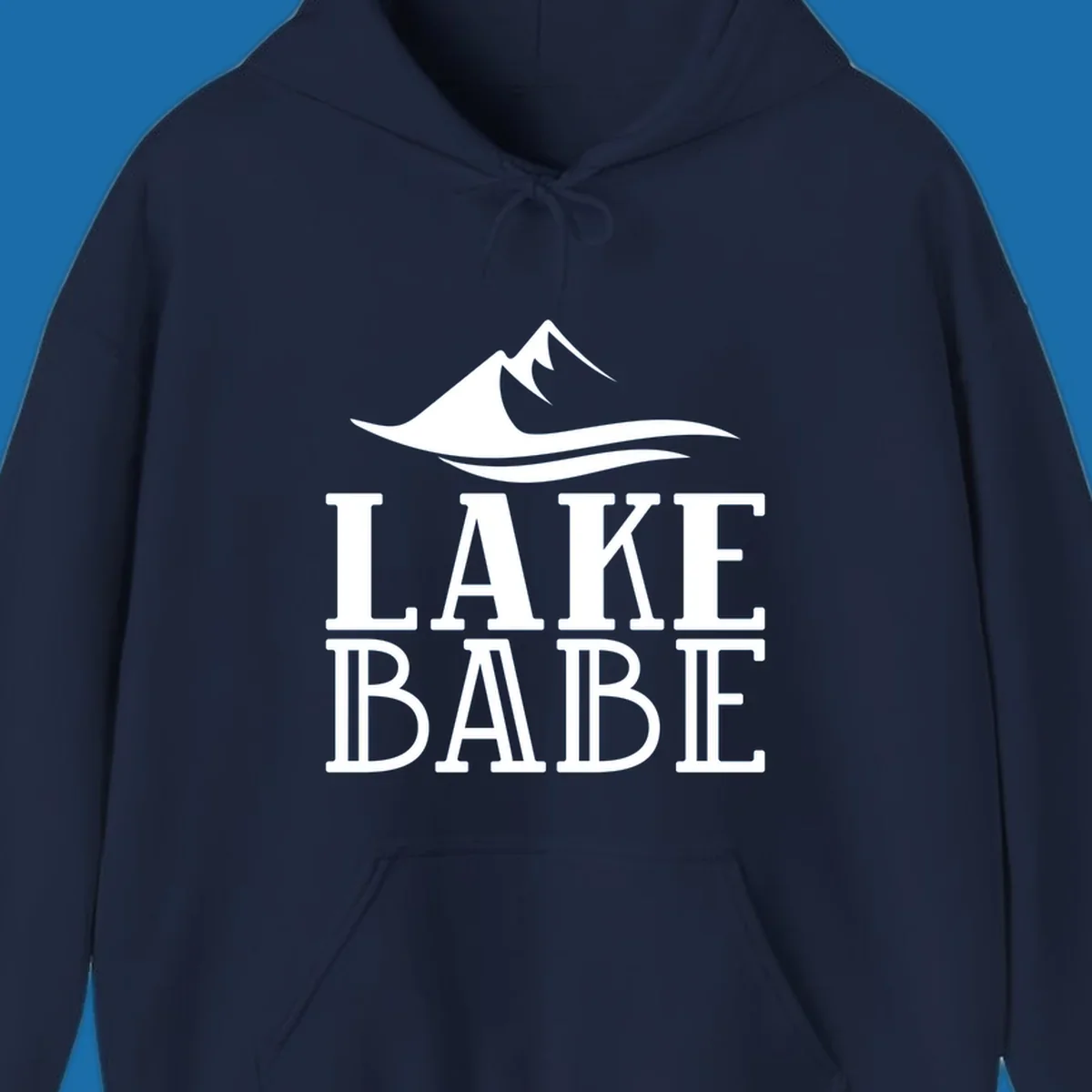 Lake Babe mountain wave graphic design with white text and illustration.
