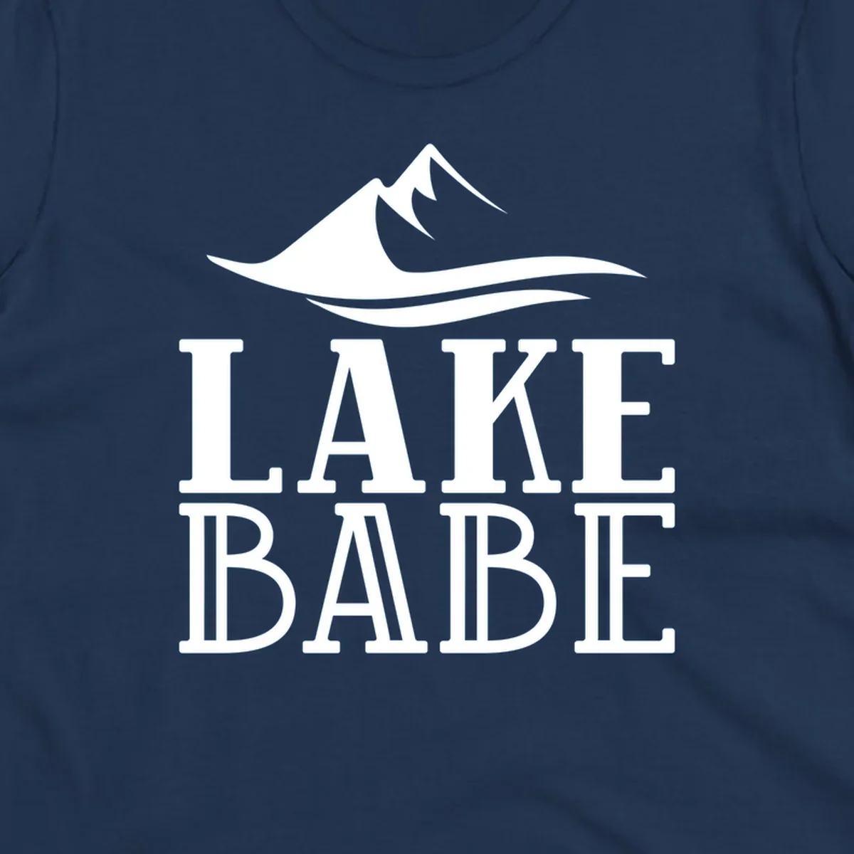 Lake Babe mountain wave graphic design with white text and illustration.