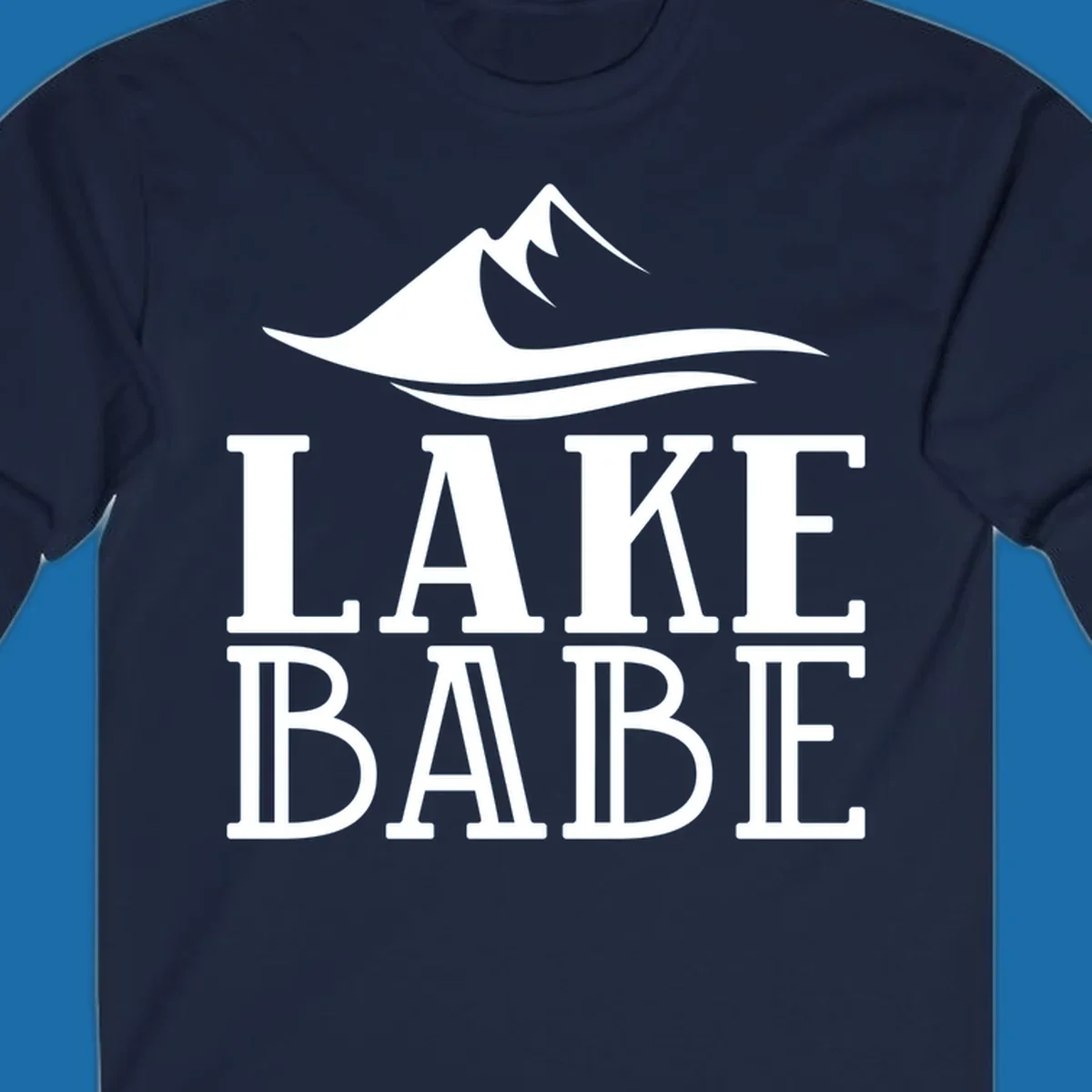 Lake Babe mountain wave graphic design with white text and illustration.