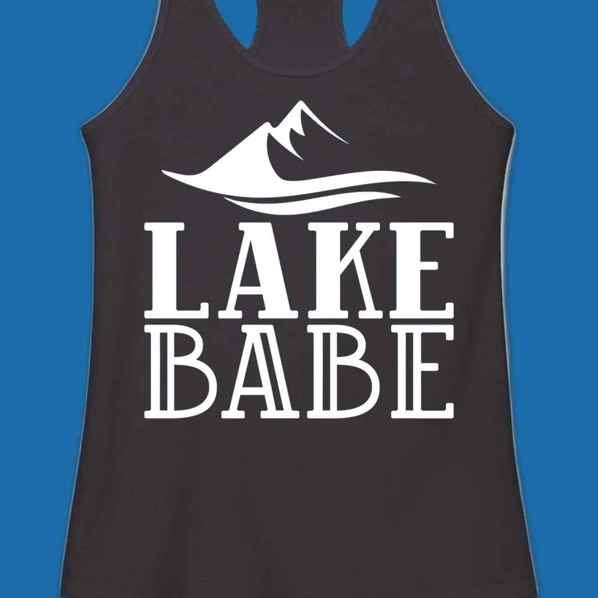 Lake Babe mountain wave graphic design with white text and illustration.