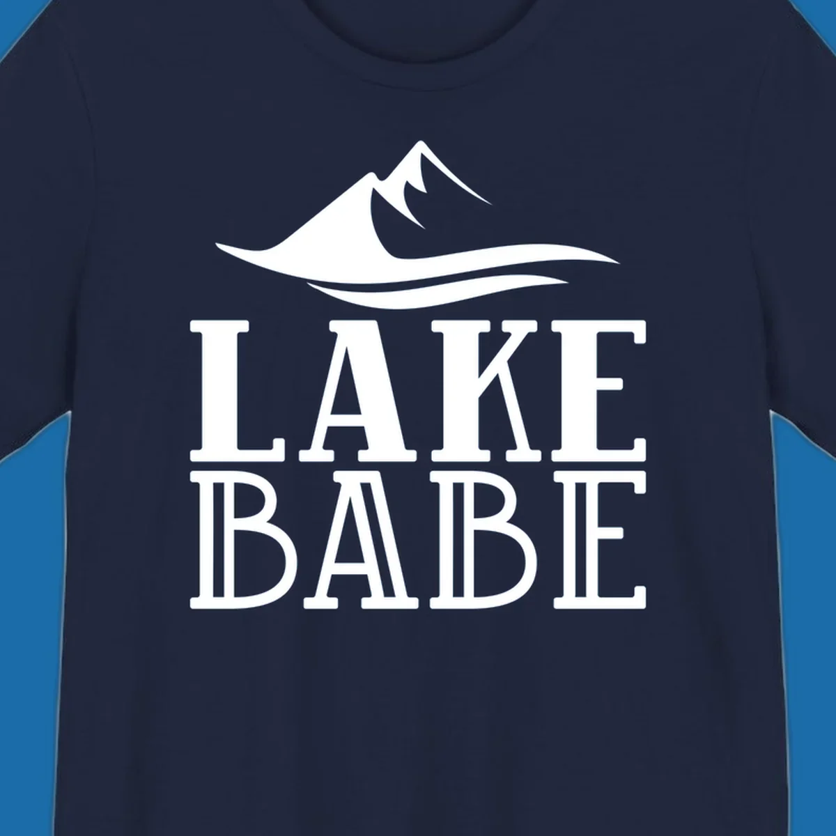 Lake Babe mountain wave graphic design with white text and illustration.
